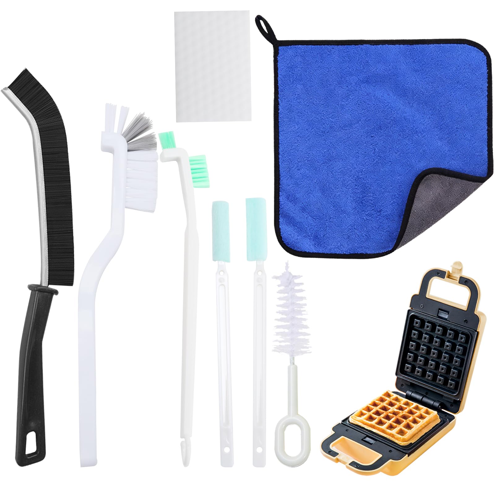 8 Piece Waffle Makers Clean Brush Kit: Different  Sized Brushes Reach Every Crevice, Towels for Spotless Shine & Sponges to Ab