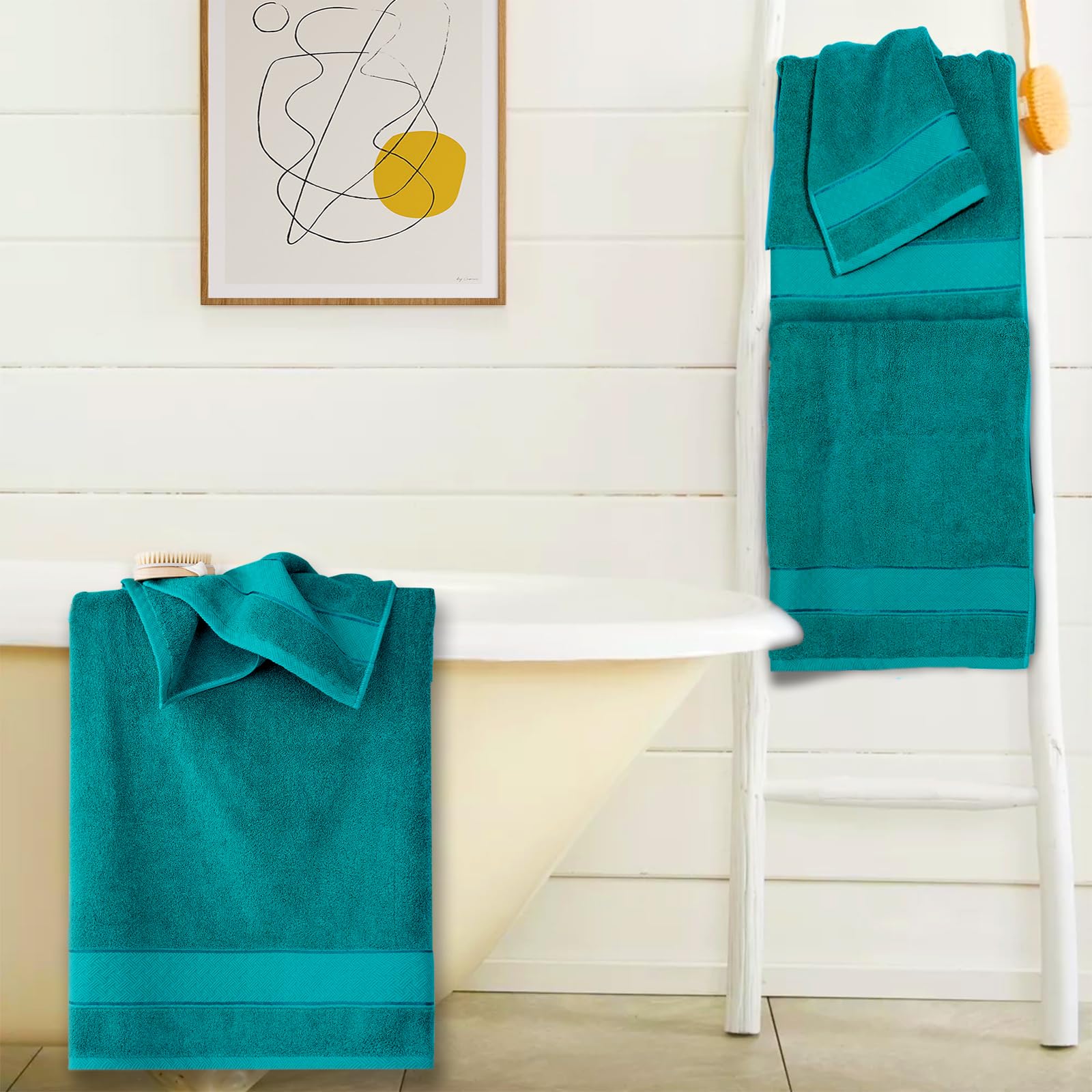 Cozyart Teal Bath Towels Set 6 Piece, Luxury 100% Turkish Cotton 650Gsm Hotel Quality, Soft, Absorbent,Towel Sets For Bathroom |
