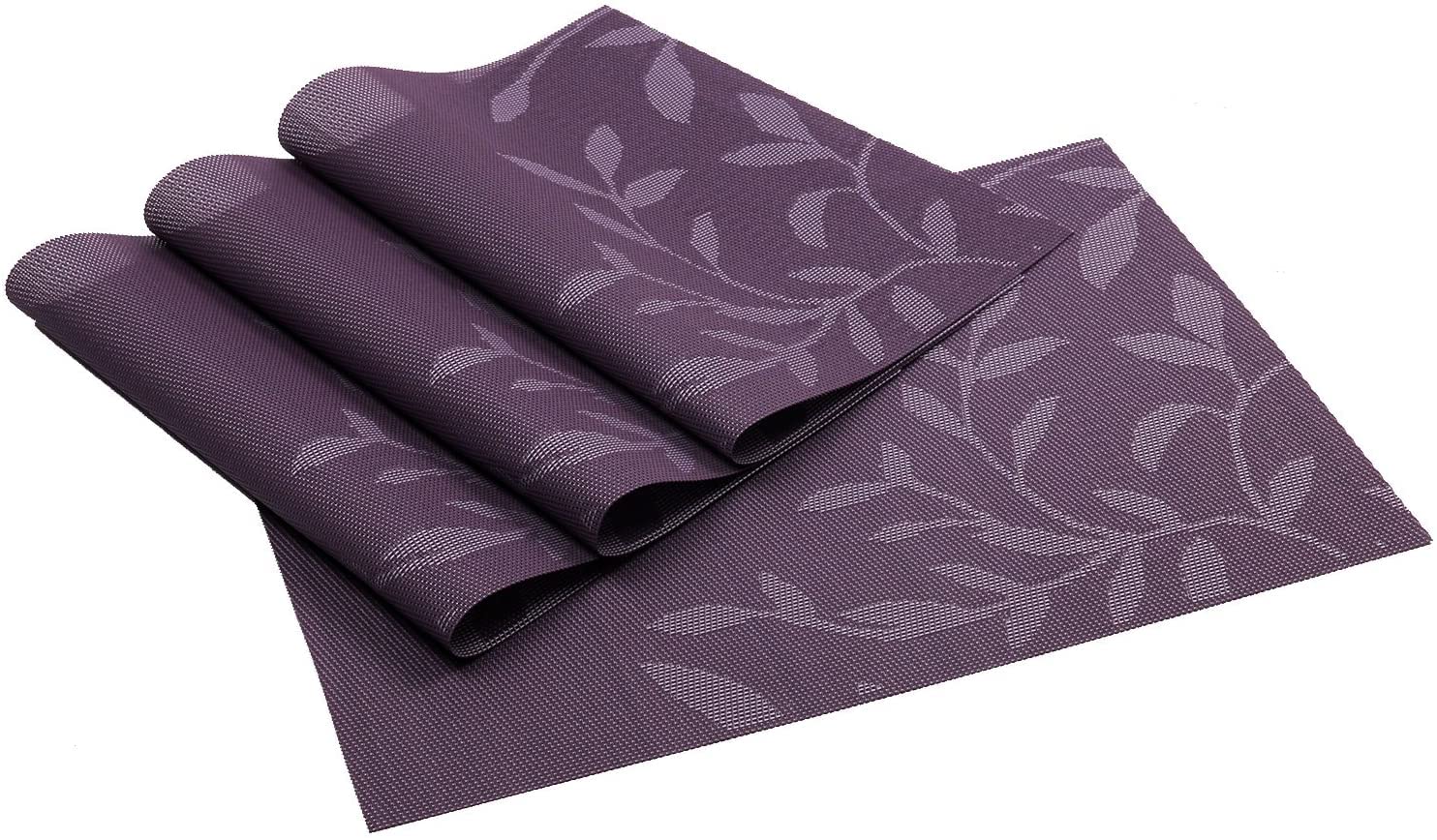 Shacos Woven Vinyl Placemats Set Of 4 Purple Leaf Pattern Place Mats Wipe Clean Durable Pvc Heat Resistant Table Mats (4, Leaf P