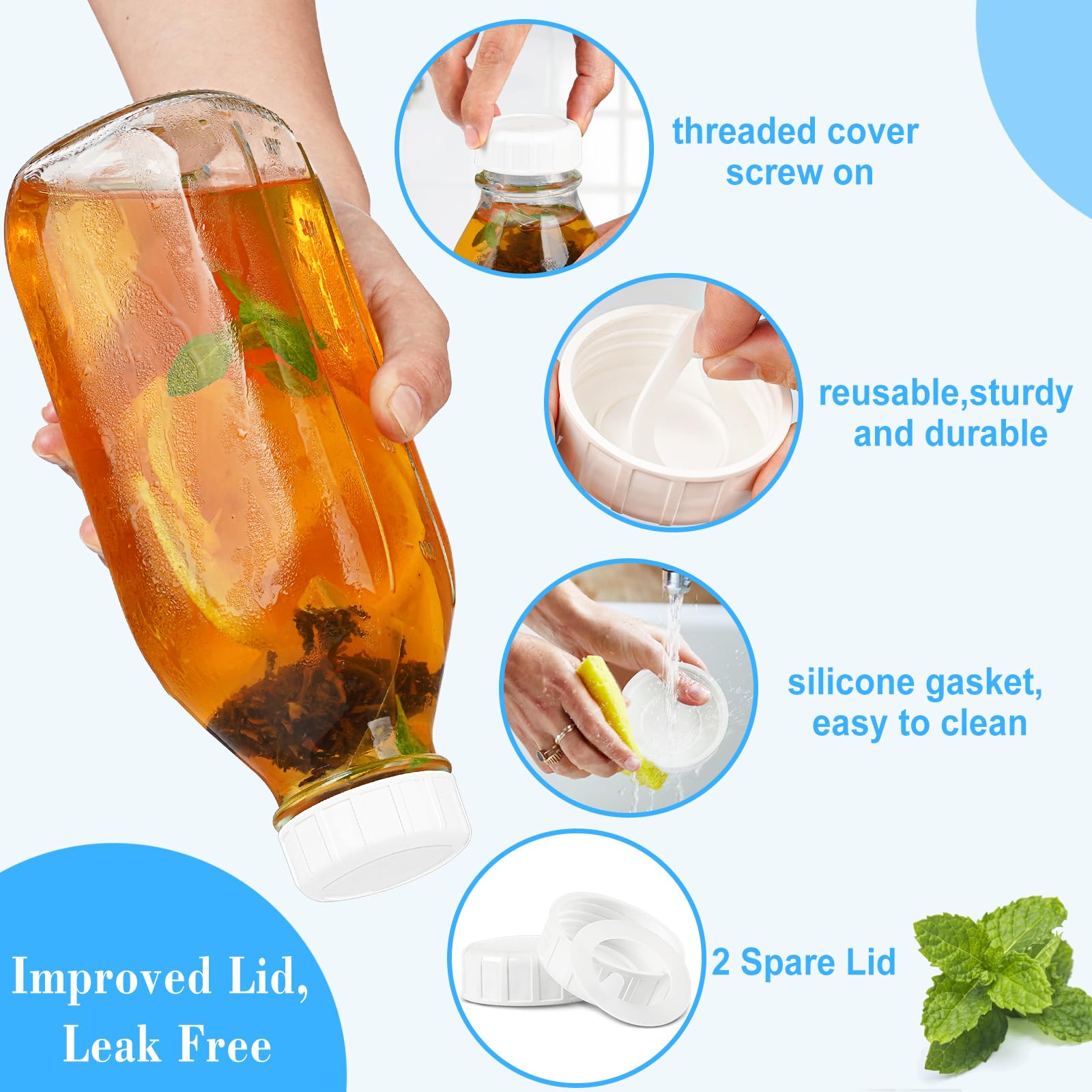 Liter Glass Milk Bottles W Scale, 100% Airtight Heavy Duty Screw Lid - 4 Pack 32 Oz Drinking Jars W Lids - Glass Bottles For Mil