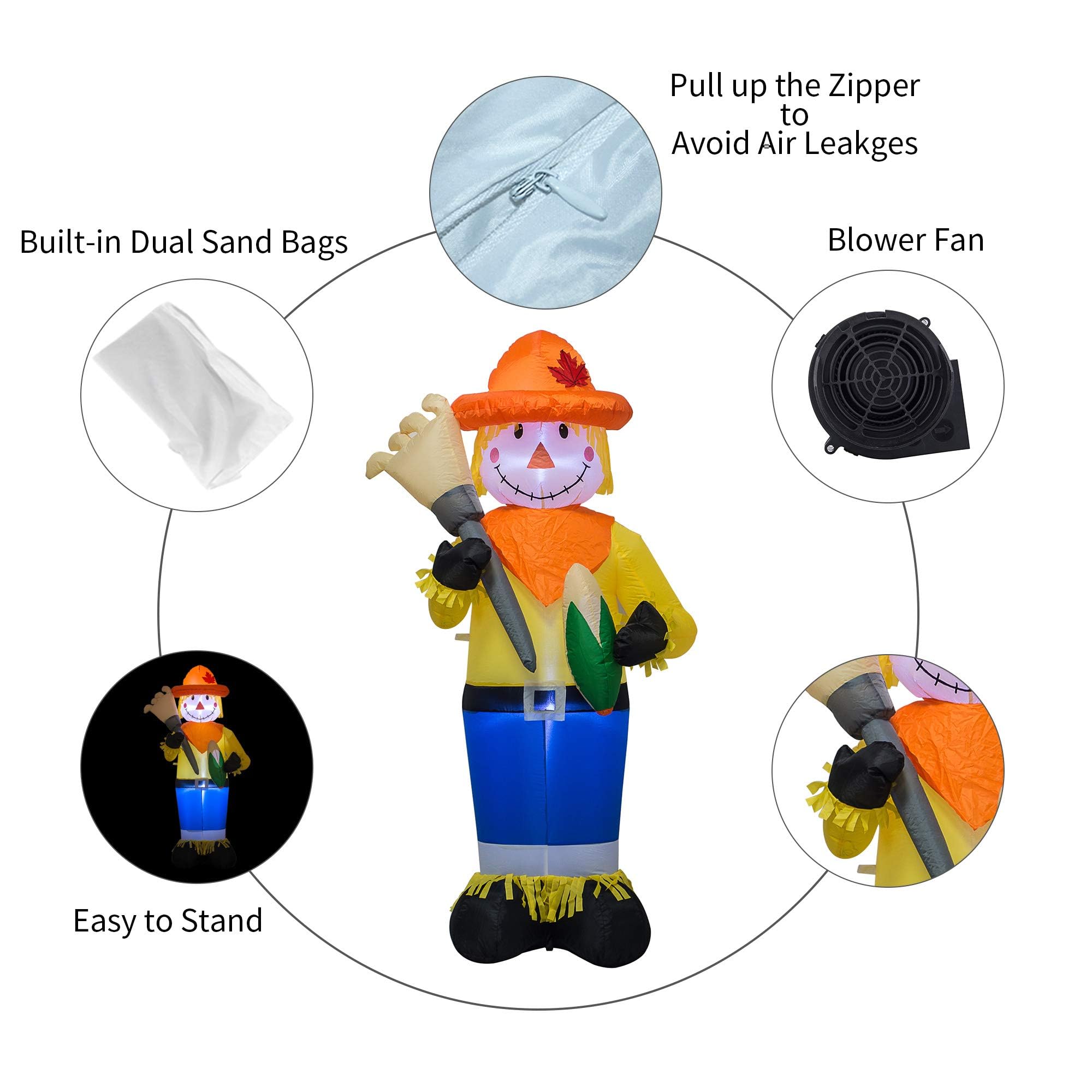4-Foot Fall Thanksgiving Harvest Inflatable Scarecrow with Corn Blown-up for Indoor and Outdoor Patio Lawn Decorations