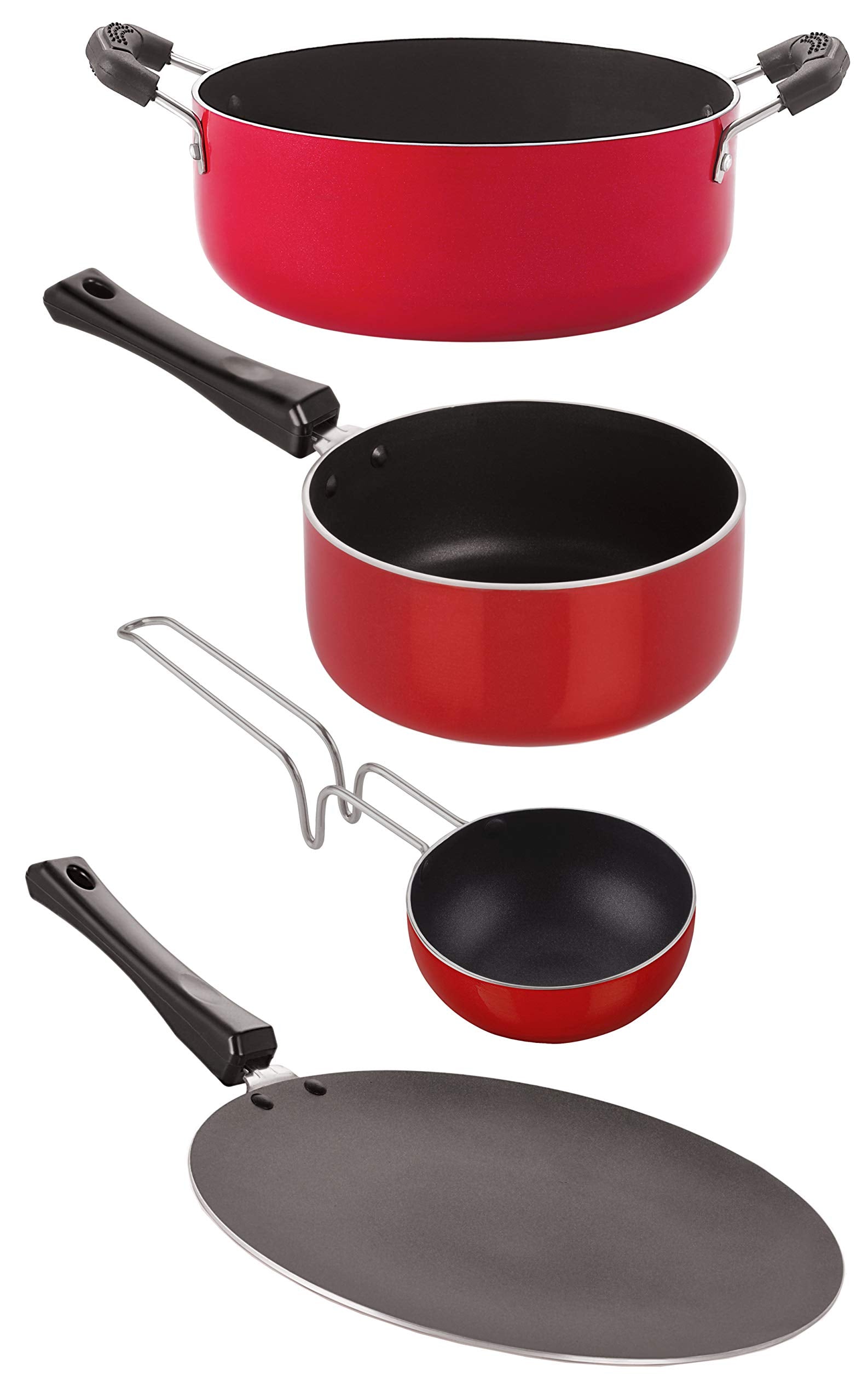 Nirlon Kitchen Non Stick Cookware Combo 4 Pieces Sets (1 Concave Tawa 27.5Cm /1 Sauce Pan (M)1.2 Ltr/1 Vagariya 300Ml/1 Casserol