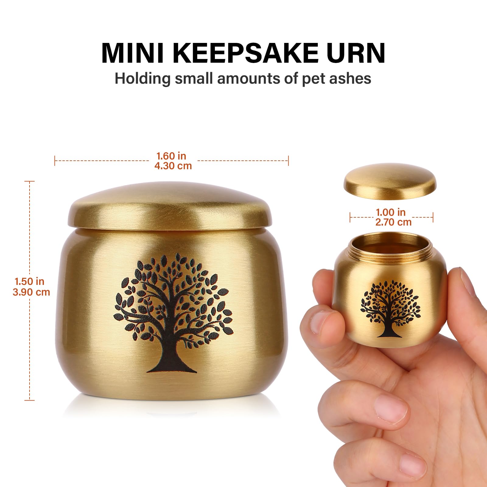 HOOMTREE Small Urns for Human Ashes, Brass with Tree of Life Pattern, Mini Urns for Ashes, Holds Up to 2.5 Cubic Inches