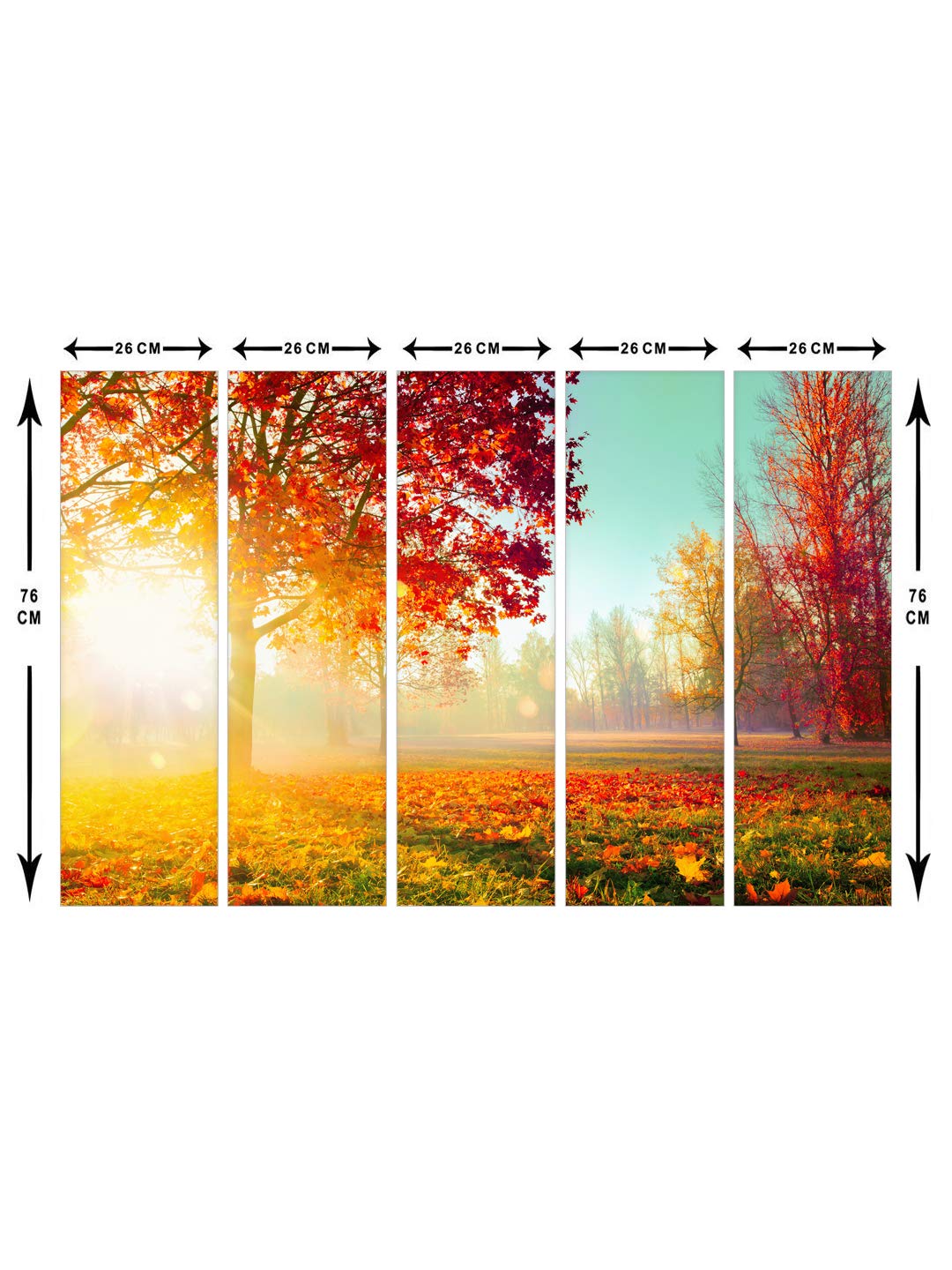 999Store Wall Decor For Living Room Wooden Frame Paintings For Home Decor Autumn Red Leaves Tree Wall Art Panels Set Of 5 Frames