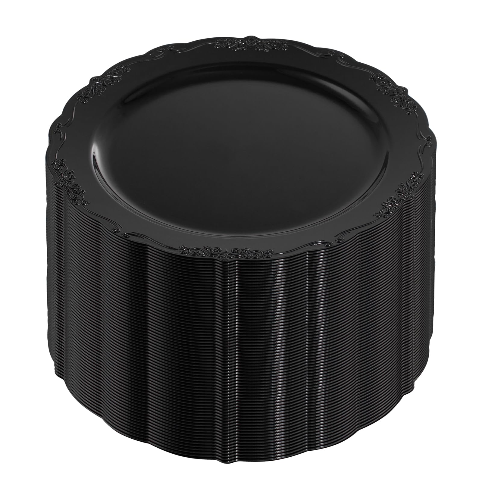 Dayammi 60Pcs Black Plastic Plates, Heavy Duty Black Disposable Plates Premium 7.5 Inch Black Dessert Cake Salad Appetizer Plate