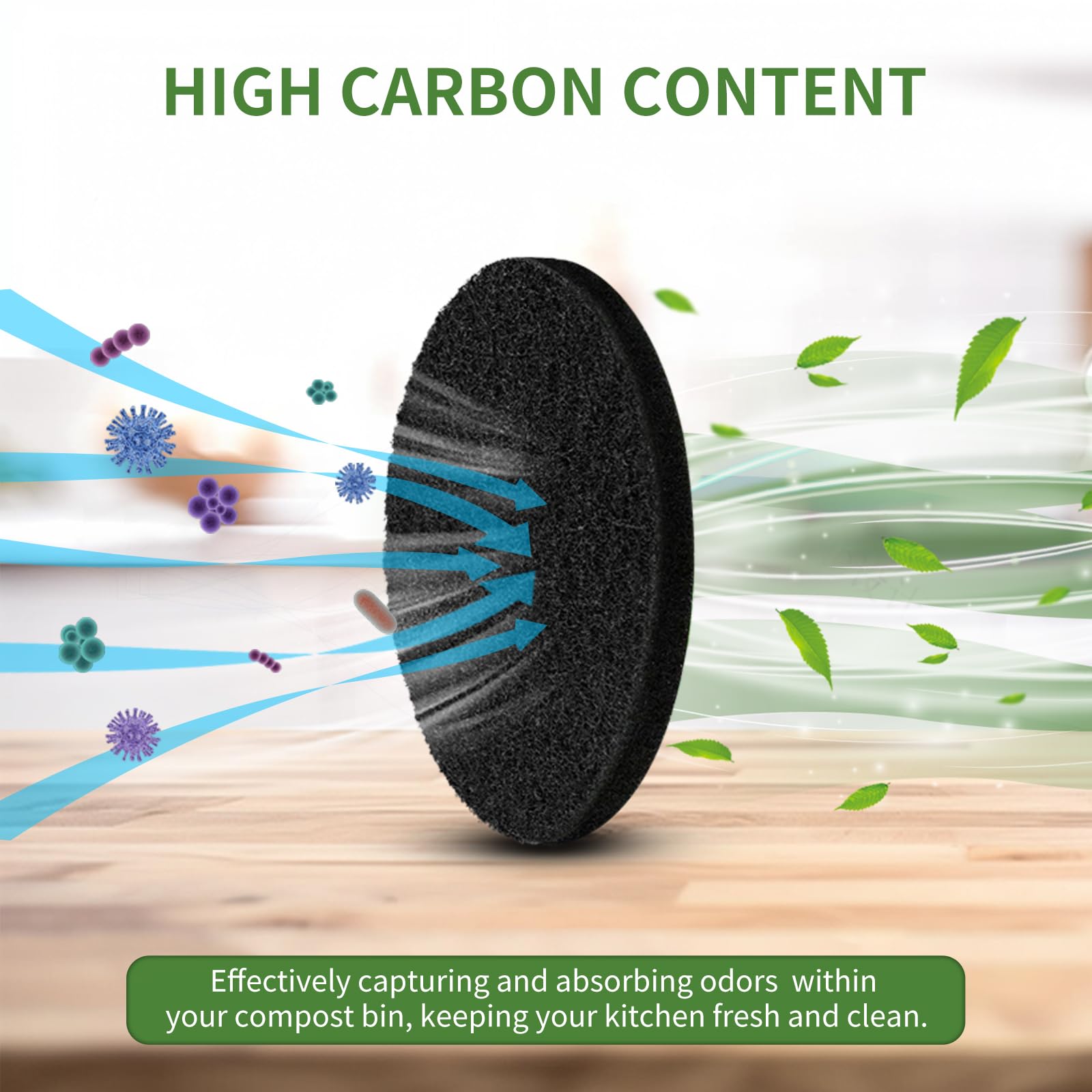 Saiqiang Compost Filters 7.25" Charcoal Replacement Filters for Kitchen Bin, Black, Activated Carbon, Model SQ, 6 Pack
