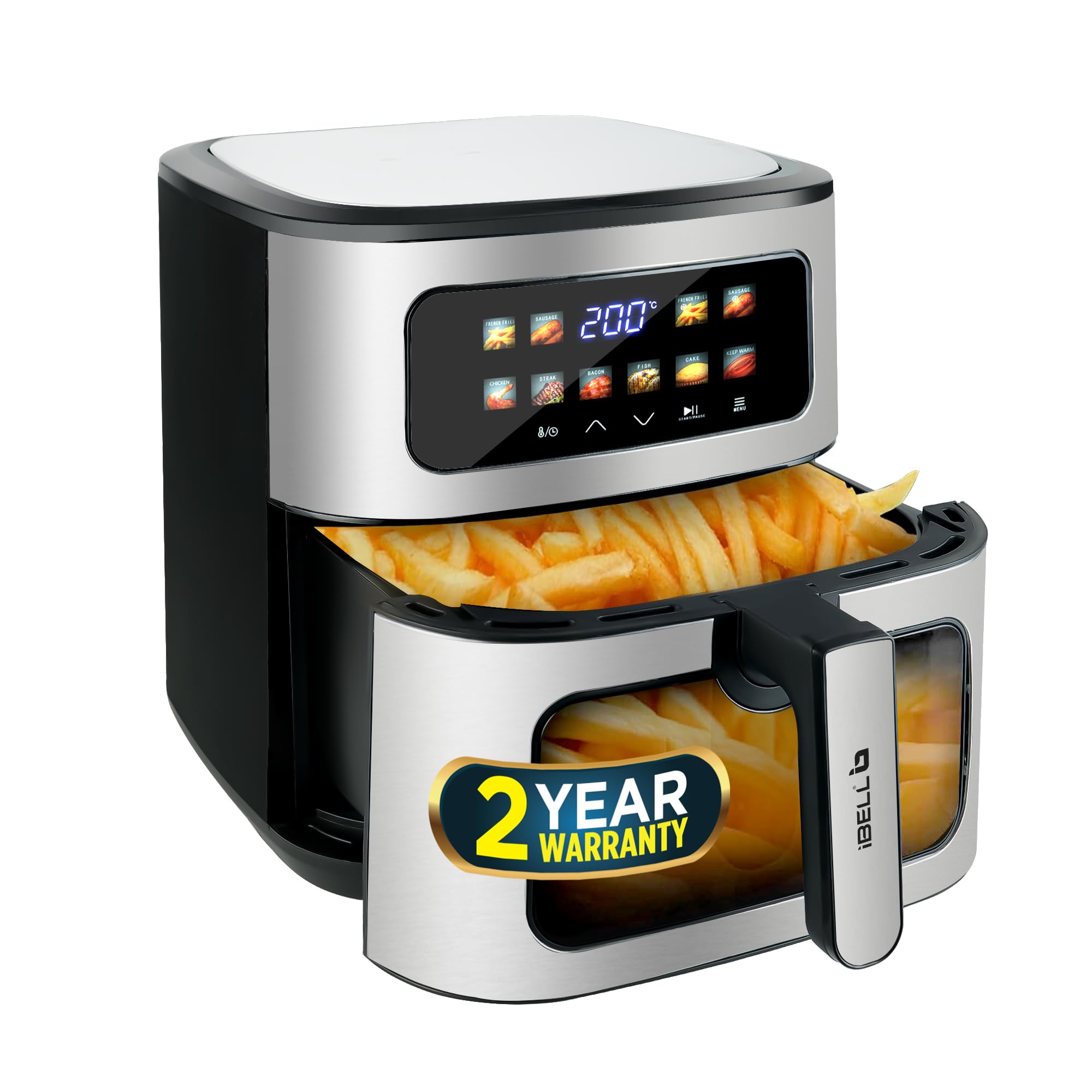 Ibell Digital Air Fryer 8L | 1800W | Bake, Grill & Roast | Up To 80% Less Oil Usage | 10 Preset Menu | Digital Display & Touch C