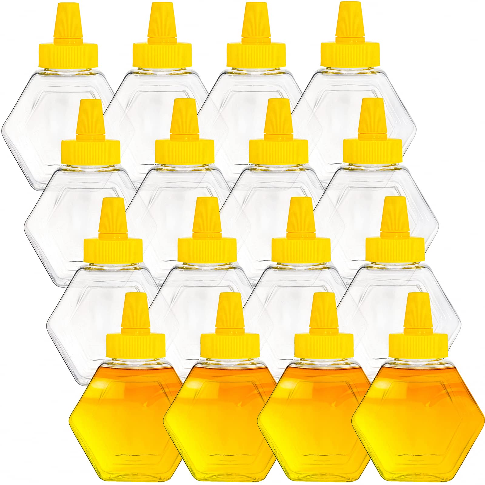 Elsjoy 16 Pack Plastic Honey Bottle Jars, 7 Oz Honey Squeeze Bottles Empty Honey Jars With Spout, Refillable Condiment Squeeze B