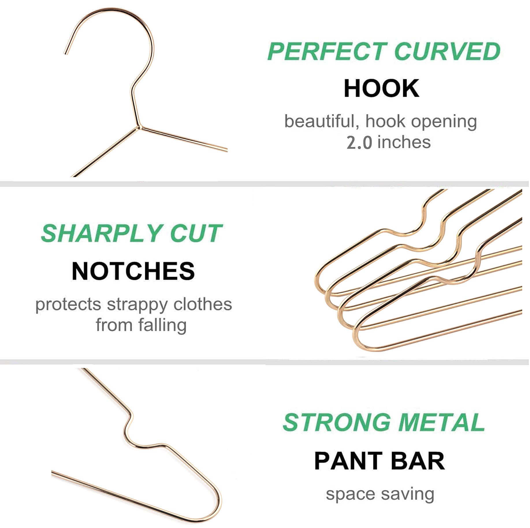 Amber Home 12'' Rose Gold Kids Baby Hangers 20Pack, Strong Metal Children Clothes Hangers For Closet, Space Saving Infant Hanger