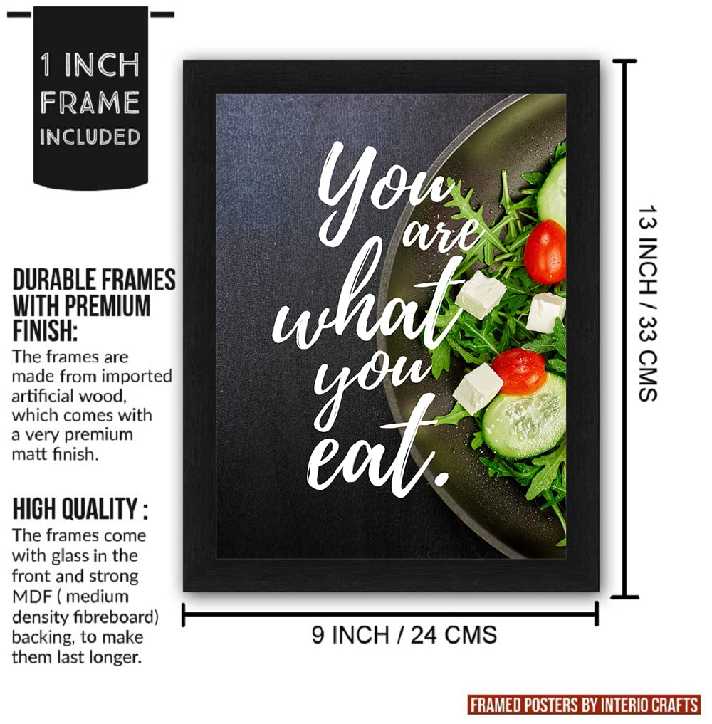Interio Crafts Motivational Wall Frames - Eat Healthy Inspirational Quotes Food Framed Poster for Dinning, Kitchen, Cafe, Restau