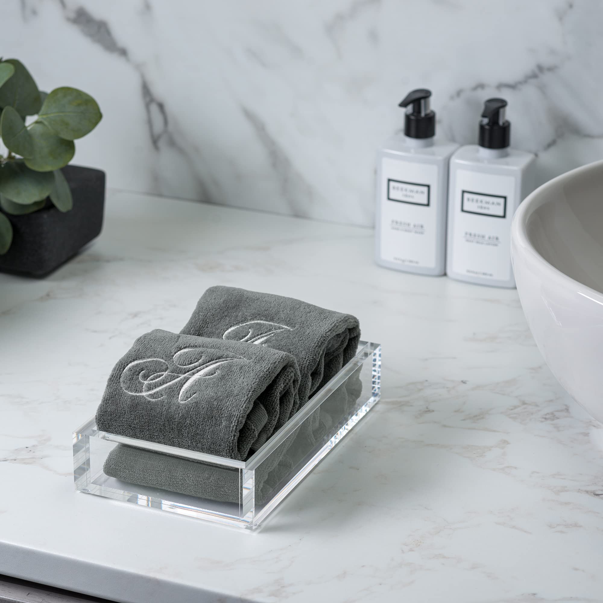 Personalized Initial Fingertip Towels - 2 Pack 11 x 18 Inches - Silver Embroidery On Gray Towel  Modern Monogrammed Towels  Great Initial Gift for Women  Teachers  Friends  Bridesmaids Initial M