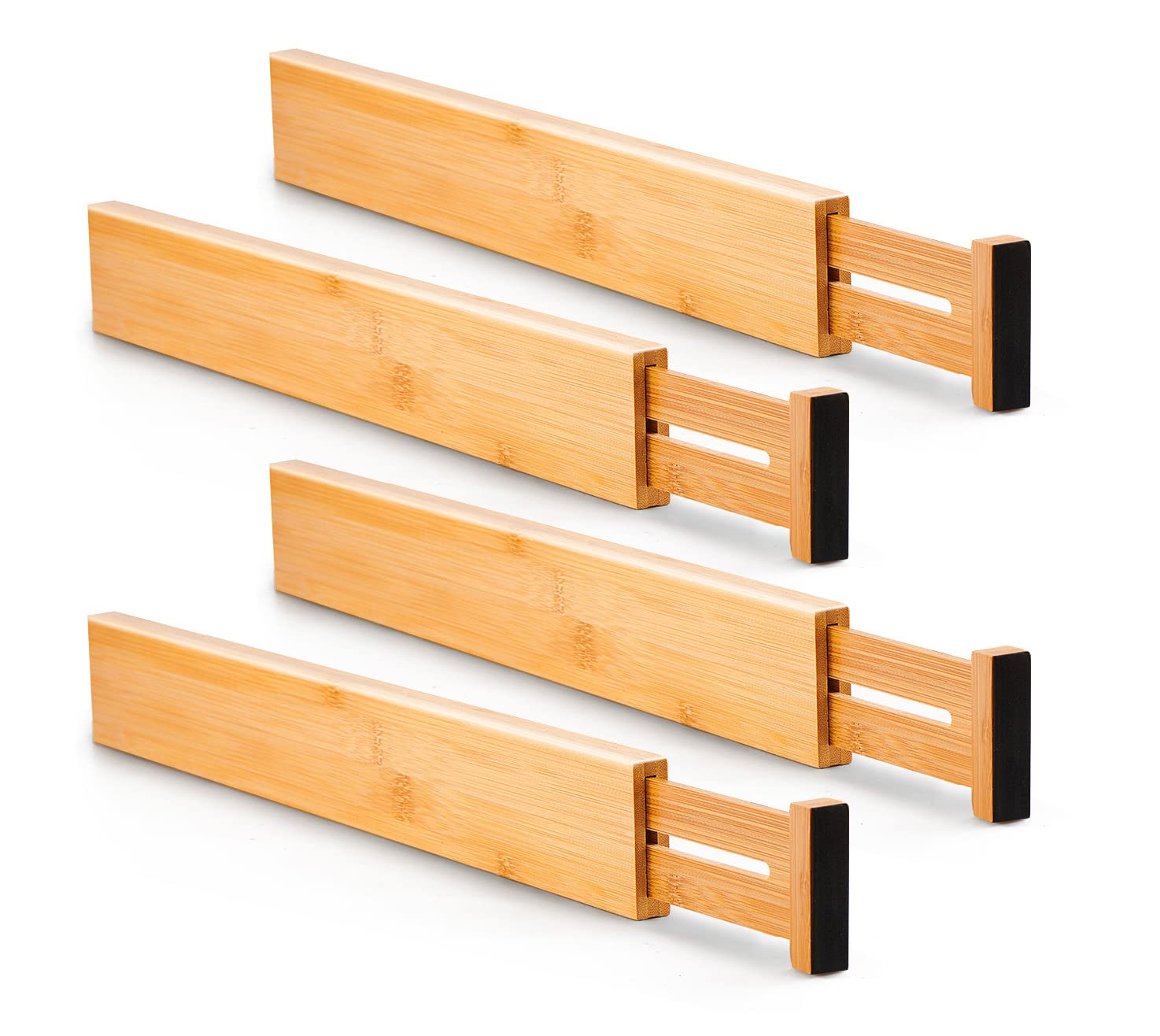 Utoplike 4 pcs Bamboo Kitchen Drawer Dividers(166-217IN),Adjustable Drawer Organizers,Spring Loaded,Works in Kitchen,Dresser,Bat
