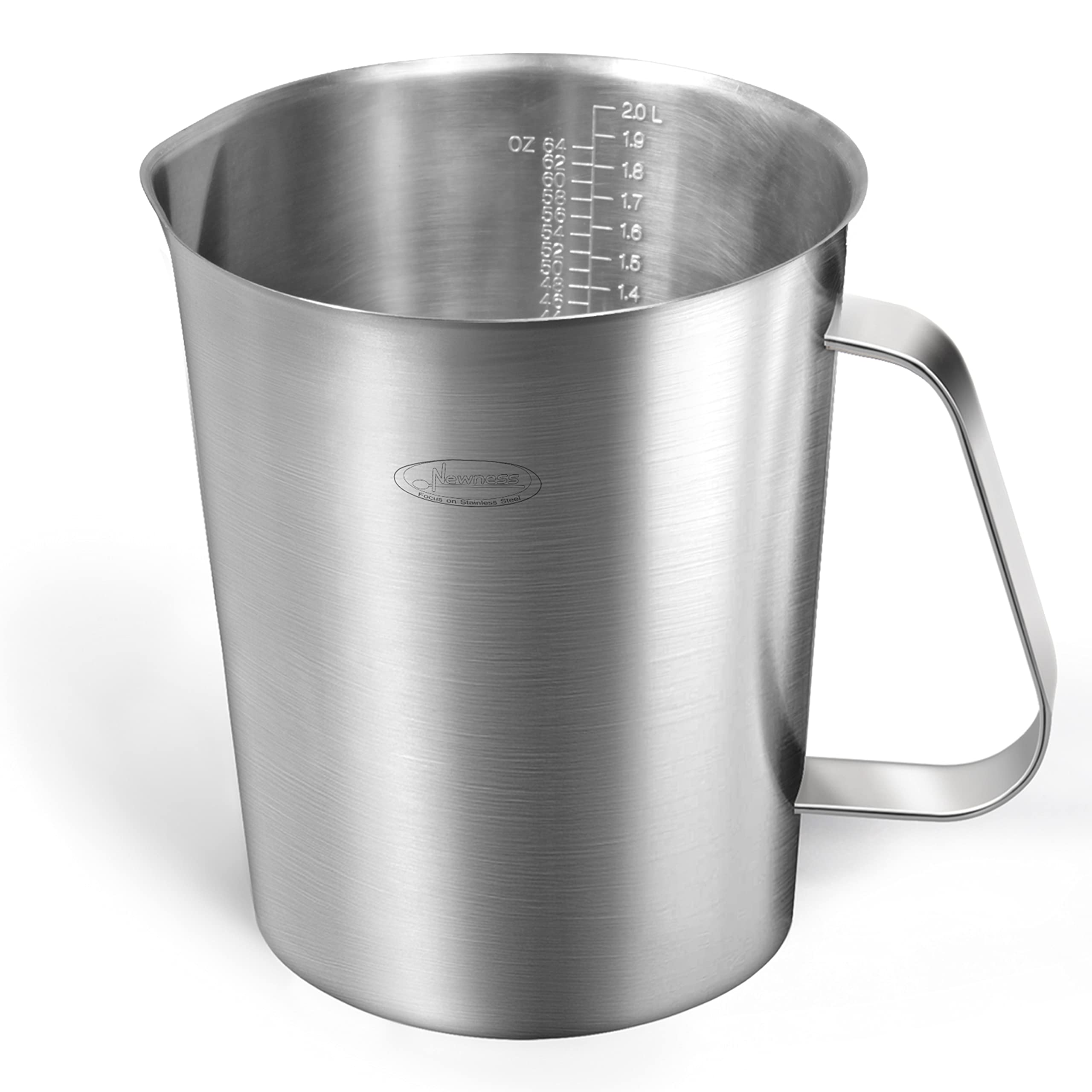 Measuring Cup, Newness Stainless Steel Measuring Cup With Marking With Handle, 64 Ounces (2.0 Liter, 8 Cup)
