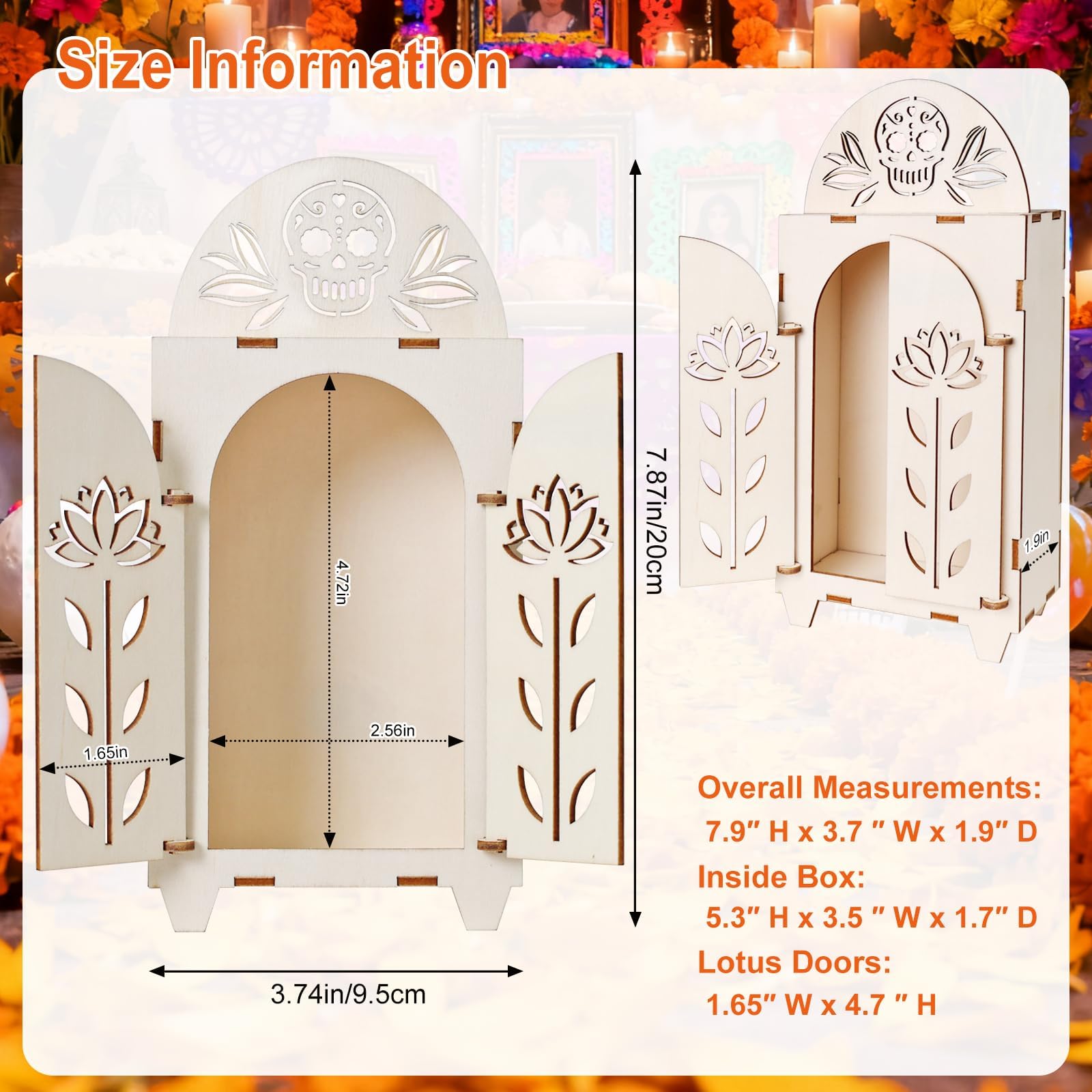 3pcs Dia De Los Muertos Altar Ofrenda Kit, Wooden Sugar Skull Day of The Dead Altar, Mini Ofrenda Shadow Box for Dia De Los Muer
