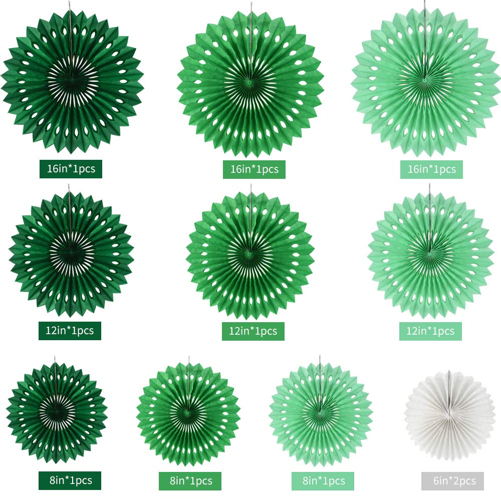 Beishida Green White Party Decoration Hanging Honeycomb Round Paper Fans Kit For Dinosaur Theme Birthday Baby Shower Summer Fore