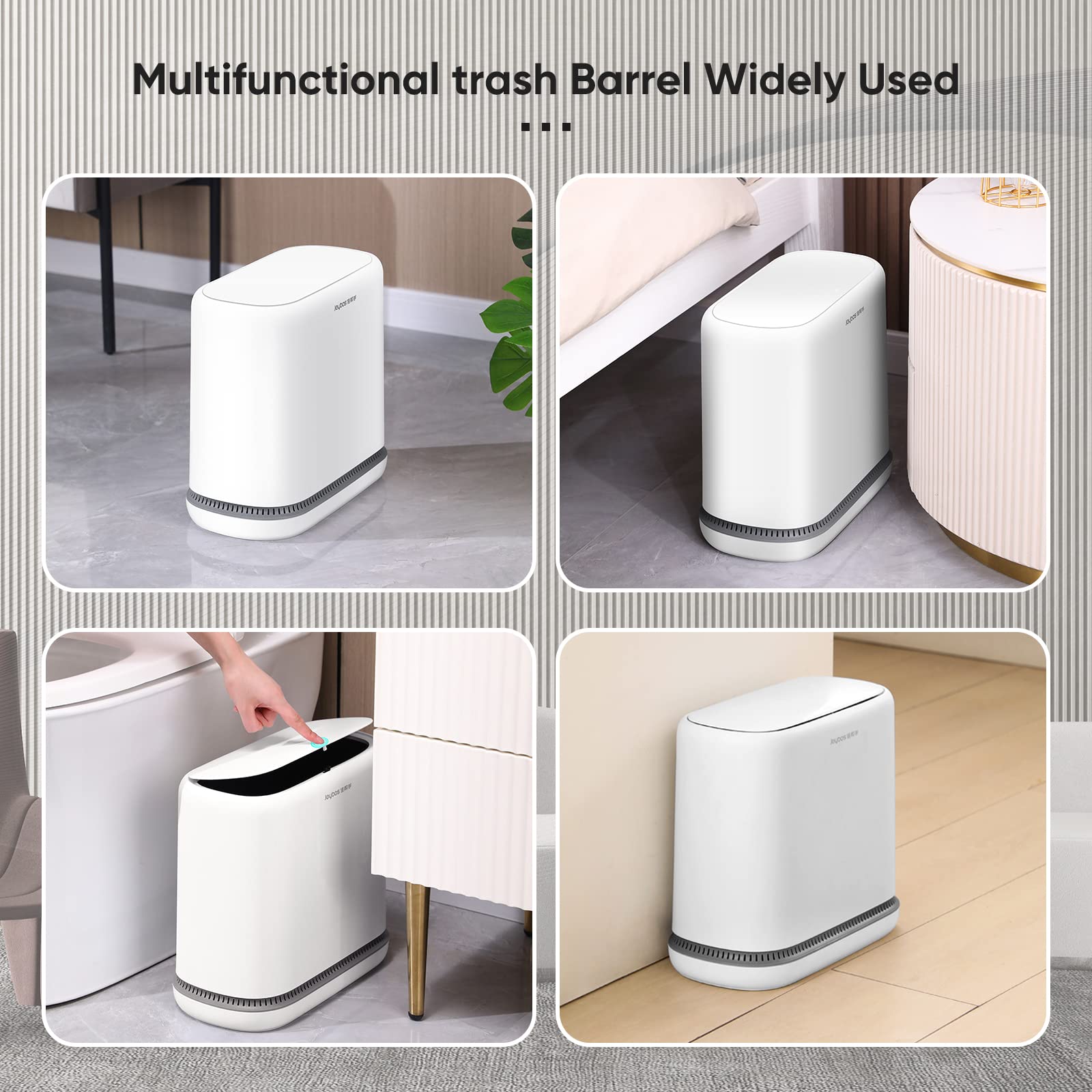 Joybos Adsorption Bathroom Trash Can,Bedroom Garbage Can With Press Type Lid,15L Dogproof Slim Plastic Narrow Trash Bin,4 Gallon