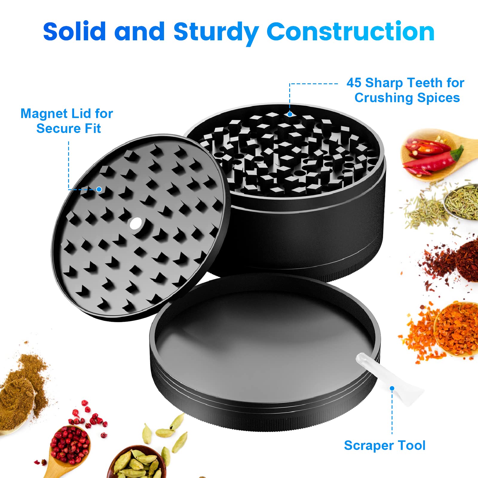 Matoolser Spice Grinder Large 3.0 Inch (Black)