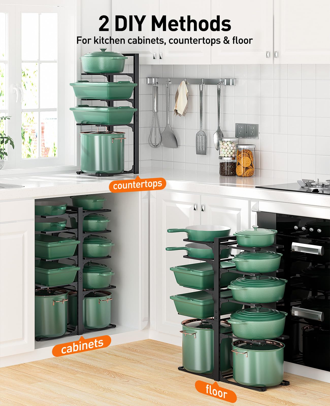 ORDORA 10-Tier Pots and Pans Organizer under Cabinet, Kitchen Cabinet Organizers and Storage, Heavy Duty Pots and Pan Storage Ra