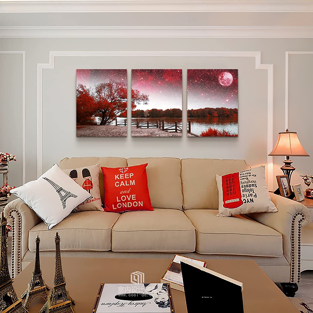 Wall Art For Living Room Large Size Wall Decor For Bedroom Room Wall Pictures Artwork Abstract Red Tree Moon Landscape Paintings