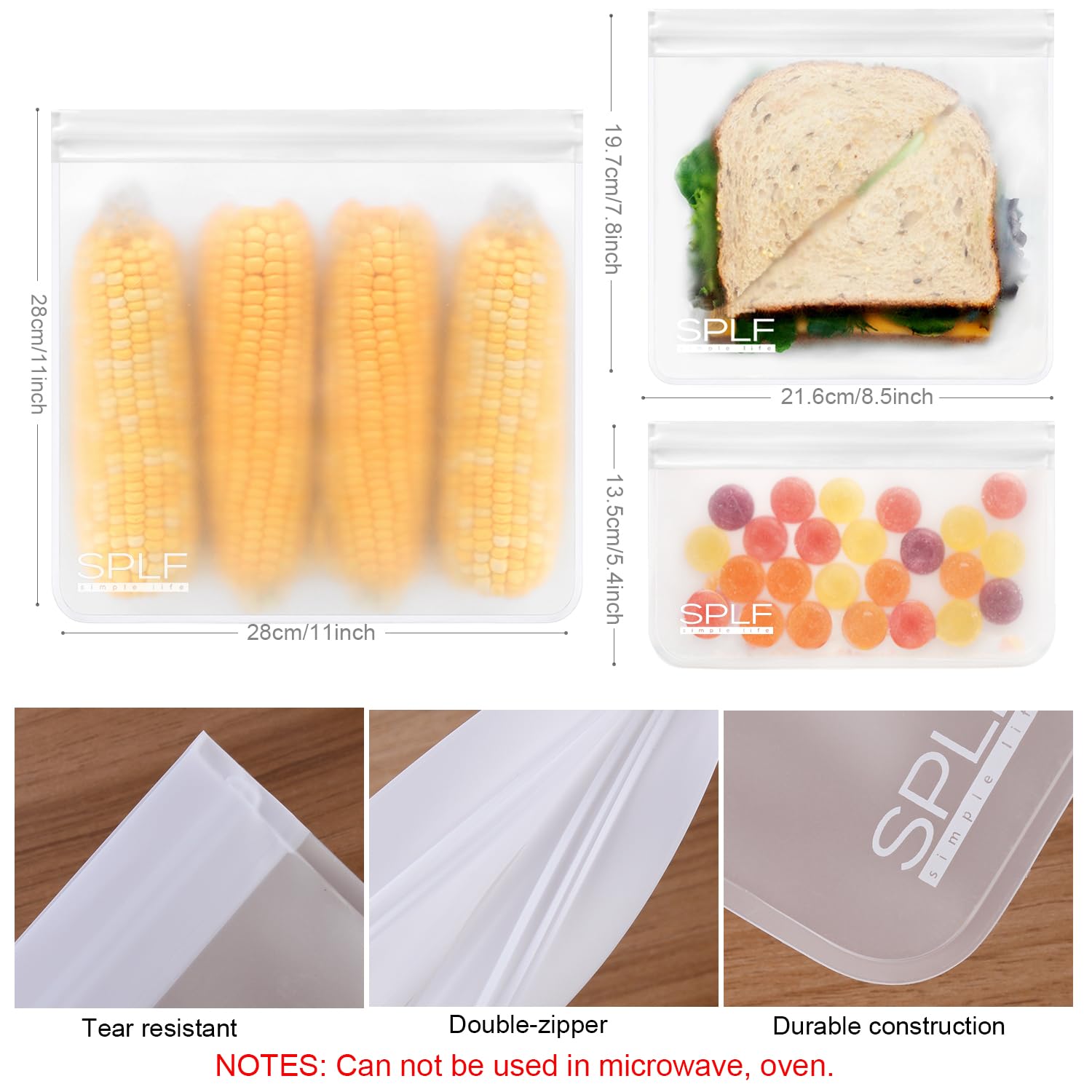 SPLF 10 Pack Reusable Sandwich Bags, Reusable Quart Bags Extra Thick Leak-proof Freezer Bags Bpa and Silicone Free for Marinate
