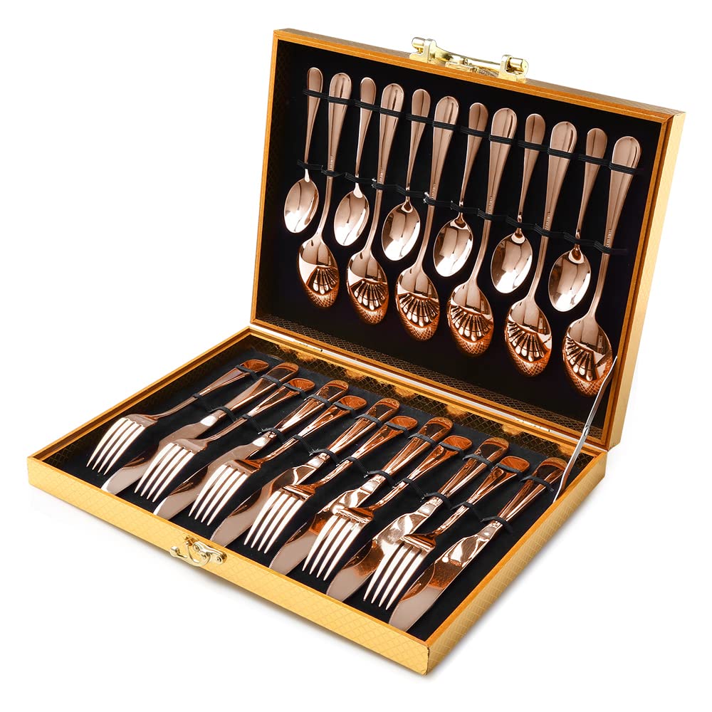 Copper/Rose Gold Silverware Set, Ogori 24-Piece Stainless Steel Flatware Set, Service Of 6