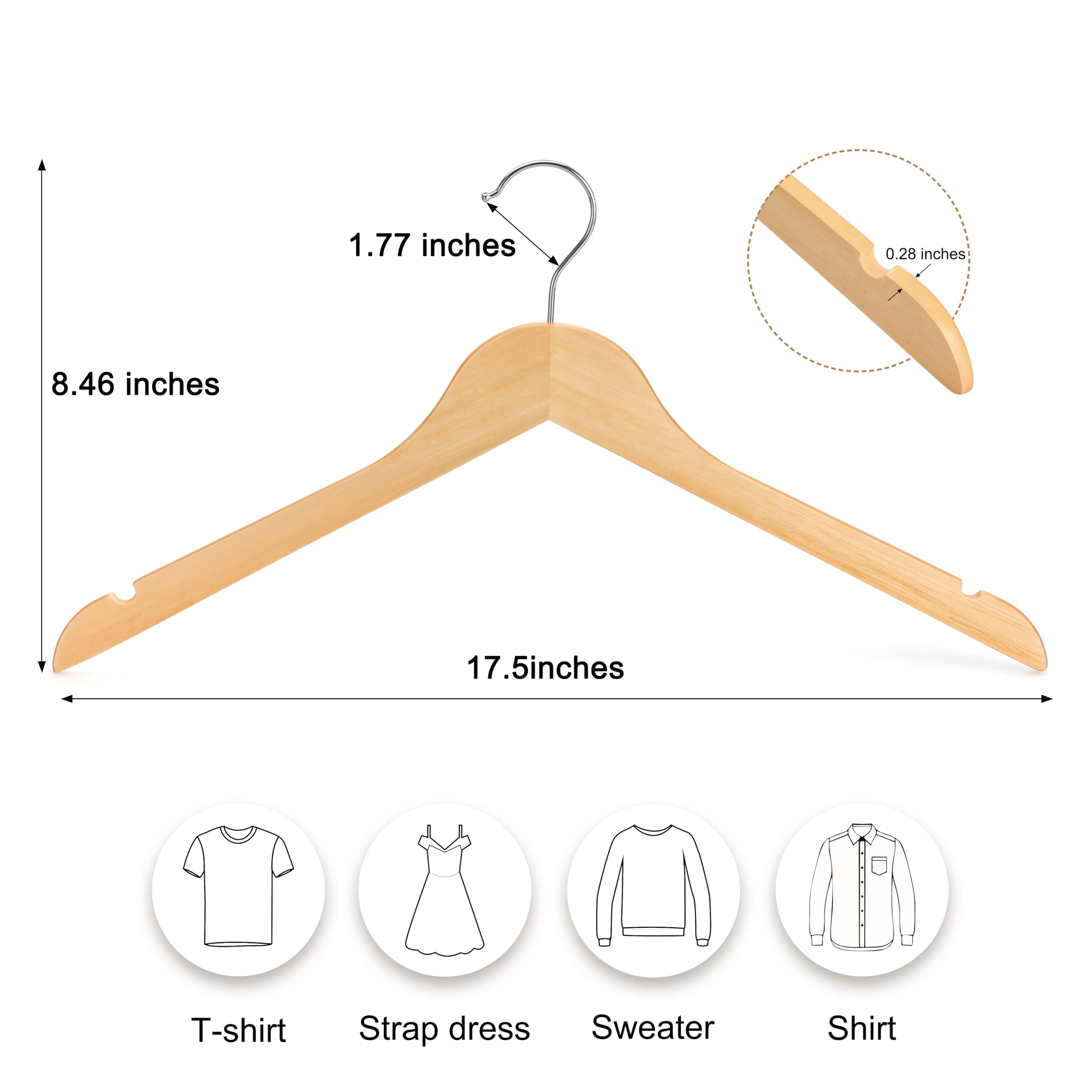 Topia Hanger Wooden Hangers 30 Pack, 0.28-Inch Slim & Durable Clothes Hangers Space Saving, Natural Wood Hanger With 360Swivel H