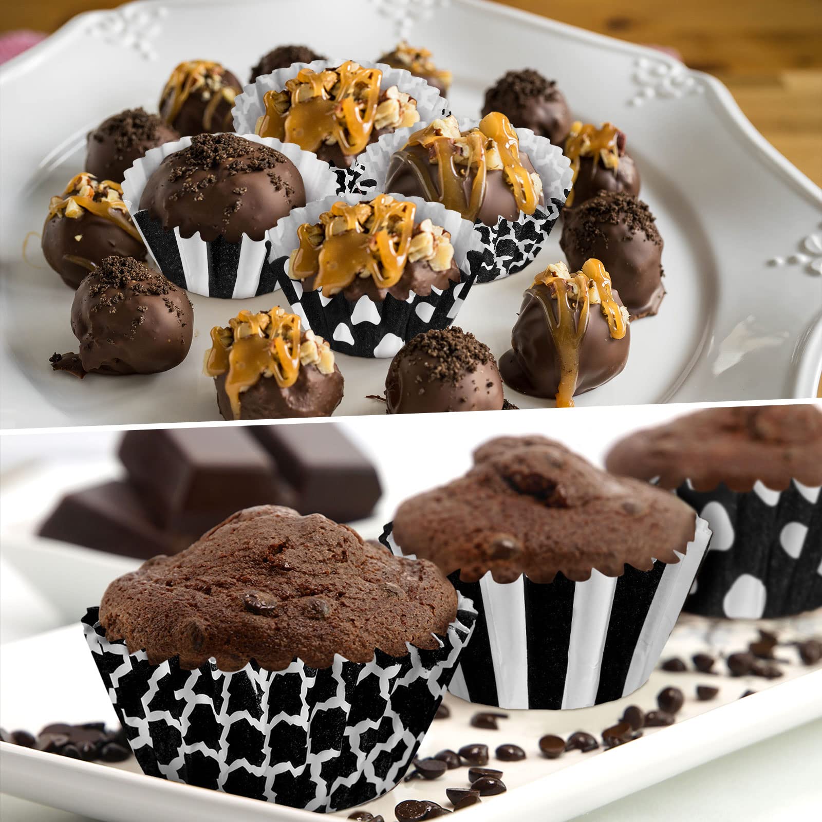 600 Counts Black And White Candy Cups Mini Cupcake Liner Cupcake Grid Dots Wrappers Cupcake Baking Paper Muffin Baking Liners Ho