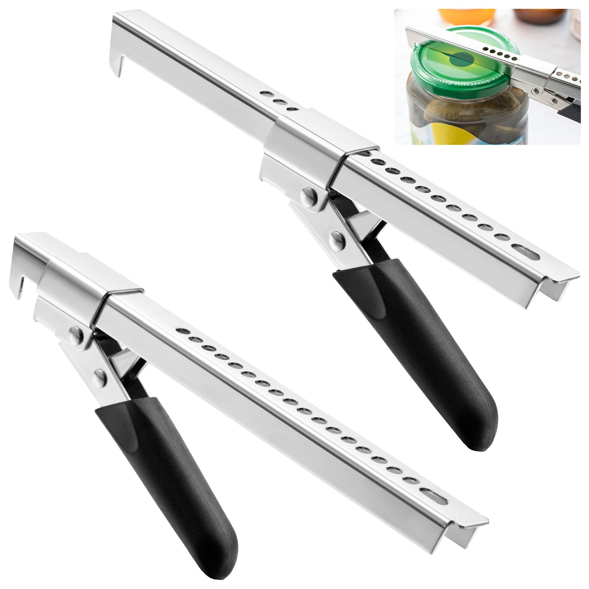 Dreyoo 2 Pack Adjustable Jar Can Opener, Multifunctional Stainless Steel Can Opener with Jar Gripper, Comfortable Grip Jar Lid O