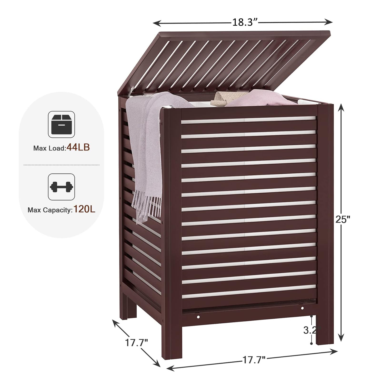 Homykic Bamboo Laundry Hamper  with Lid and Removable Liner Bag  2-Section 120L  Large Raised Basket Sorter?for Clothes  Bathroom  Bedroom  Easy to Assemble  Espresso