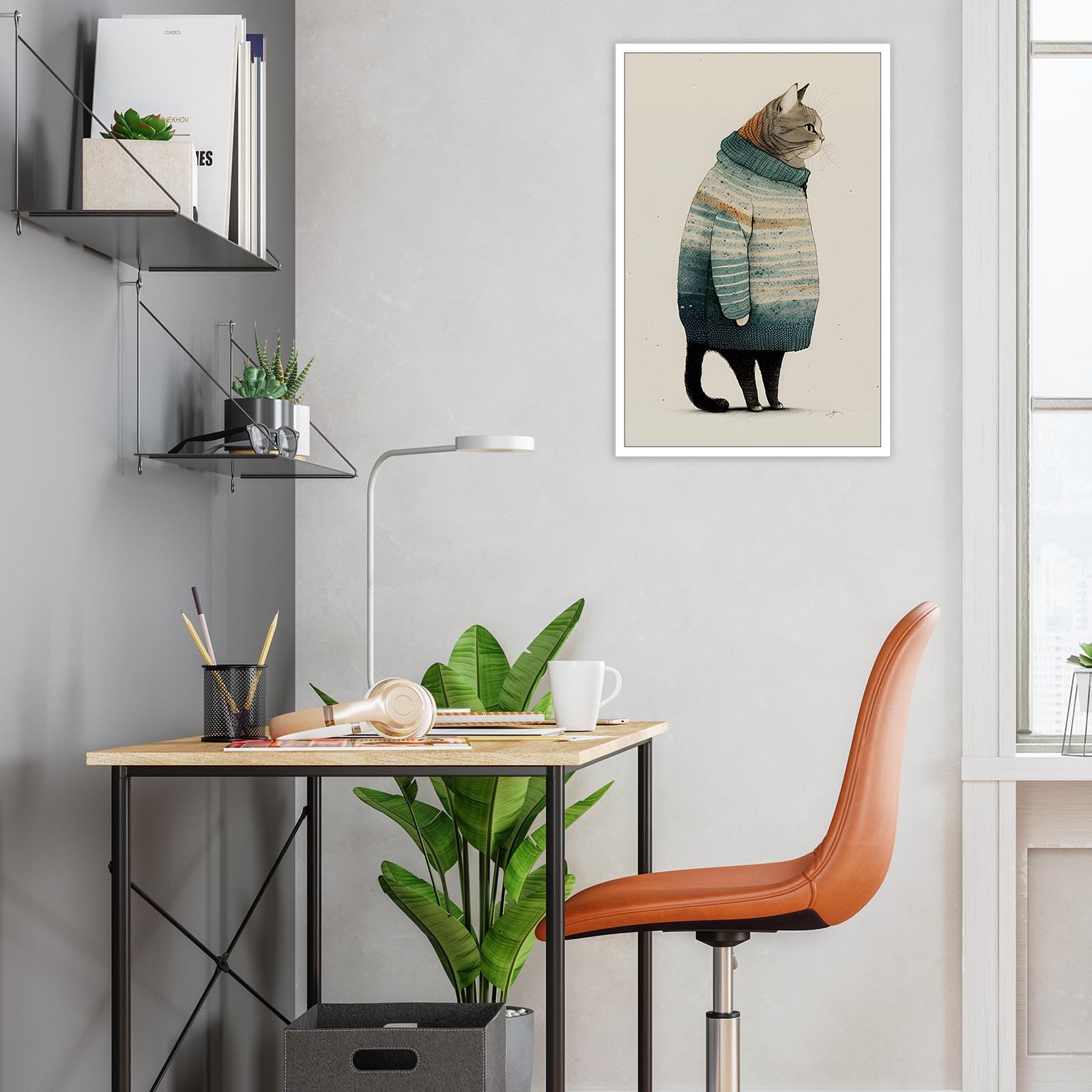 Tyohu Modern Winter Cats Wear Sweaters Posters Funny Minimalist Animals Wall Art Cute The Cat Snuggled In The Warm Sweater Print