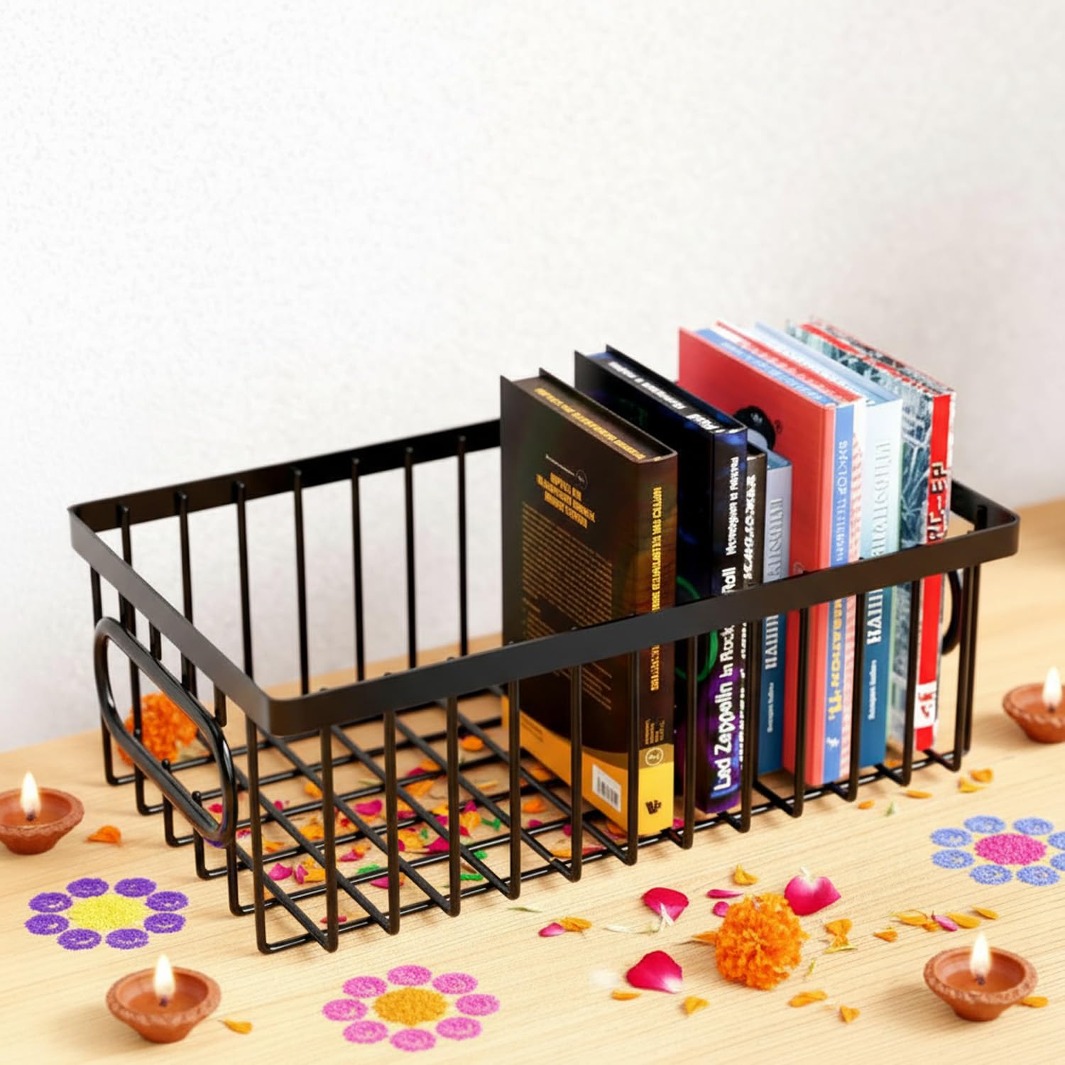 WonderStand Premum Metal Steel Storage Basket For Home and Kitchen (Black)