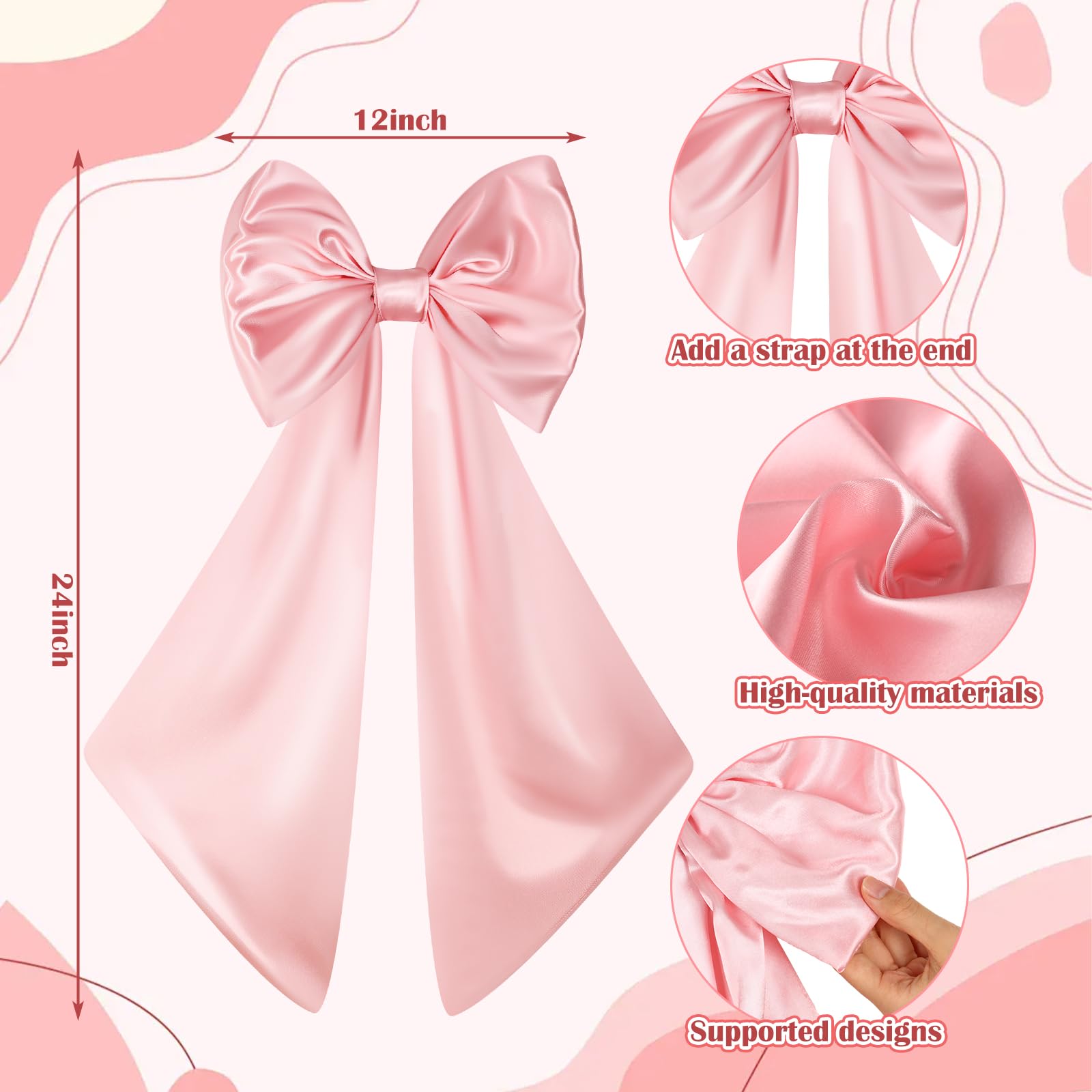 Suncalla 2 Pcs Large Pink Bows for Decoration 12 x 24 Pink Crib Bows Ribbon Coquette Double Layer Satin Silk Baby Crib Bedding f
