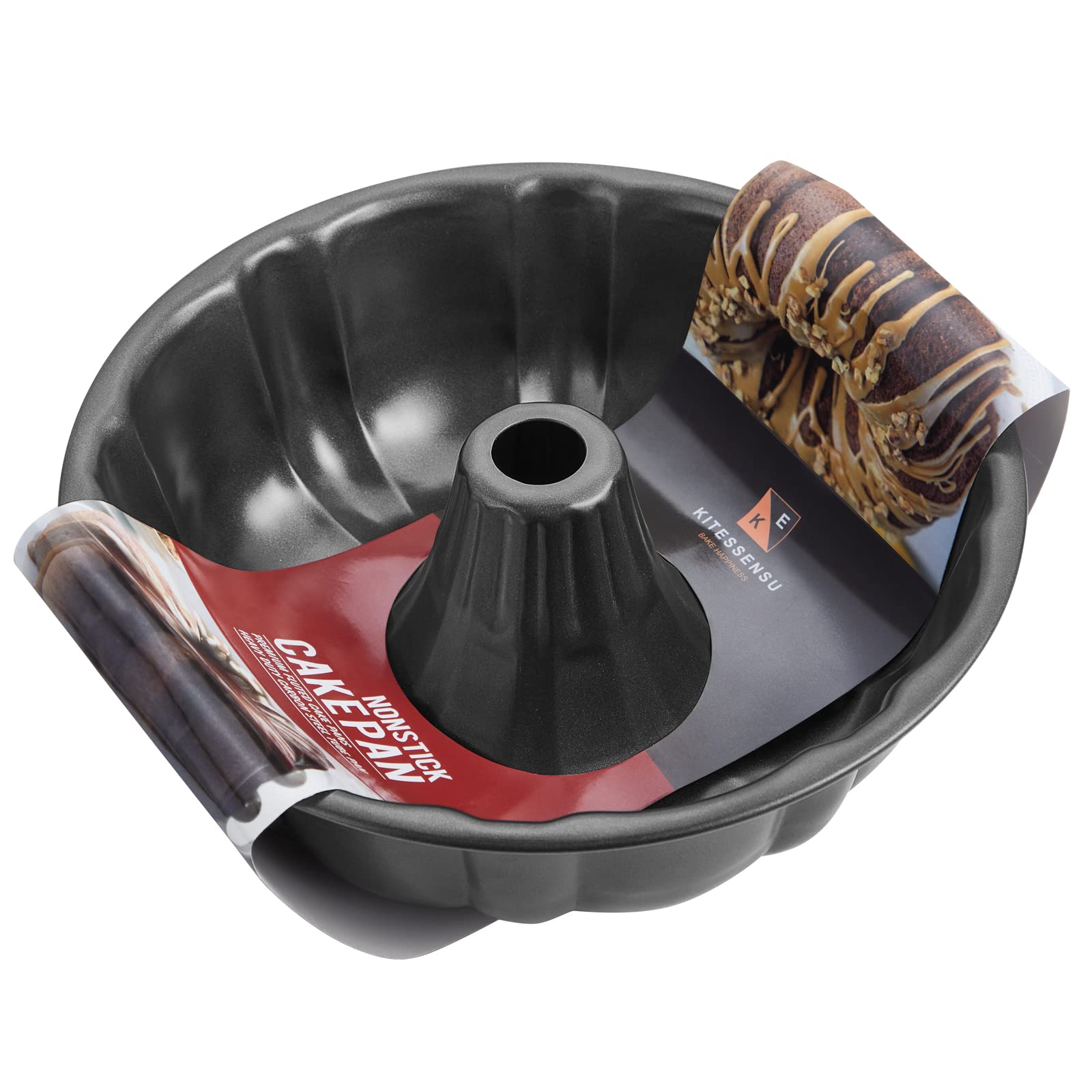 KITESSENSU Non-Stick Cake Pan, 9.5-Inch Carbon Steel Cake Mold, 12 Cup Fluted Heavy Duty Tube Pan, Durable Rust & Scratch-Resist