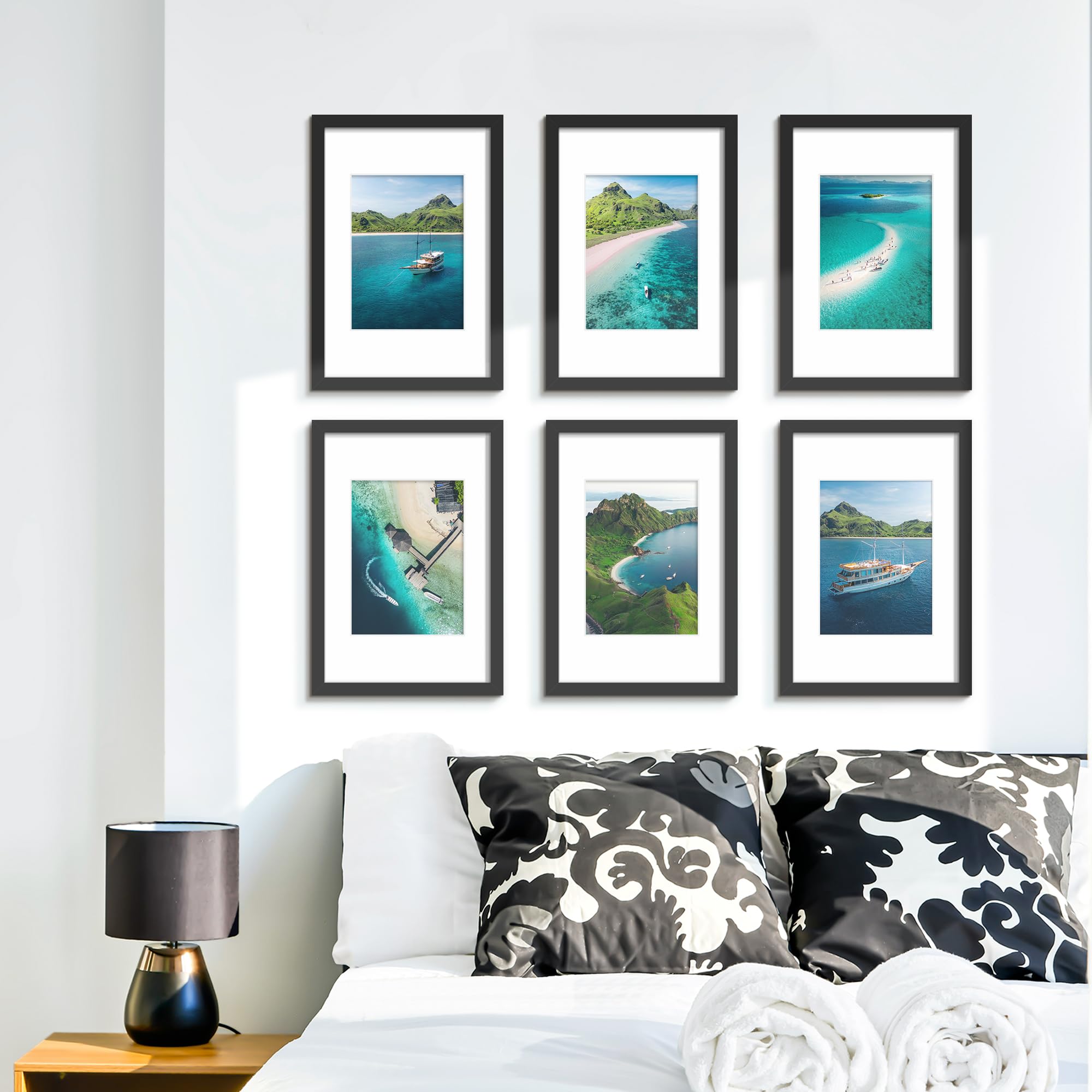 Wiscet 8x12 Picture Frame Set of 9, Display Pictures 6x8 with Mat or 8x12 Without Mat, Photo Frame for Wall Mounting or Tabletop