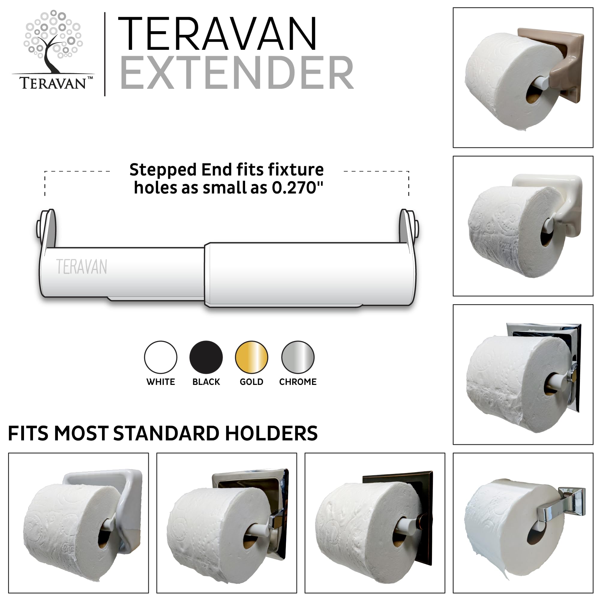 Teravan Standard Extender For Extra Large Toilet Paper Rolls | Extend The Size Of Your Tissue Paper Roll Holders | Easy Installa