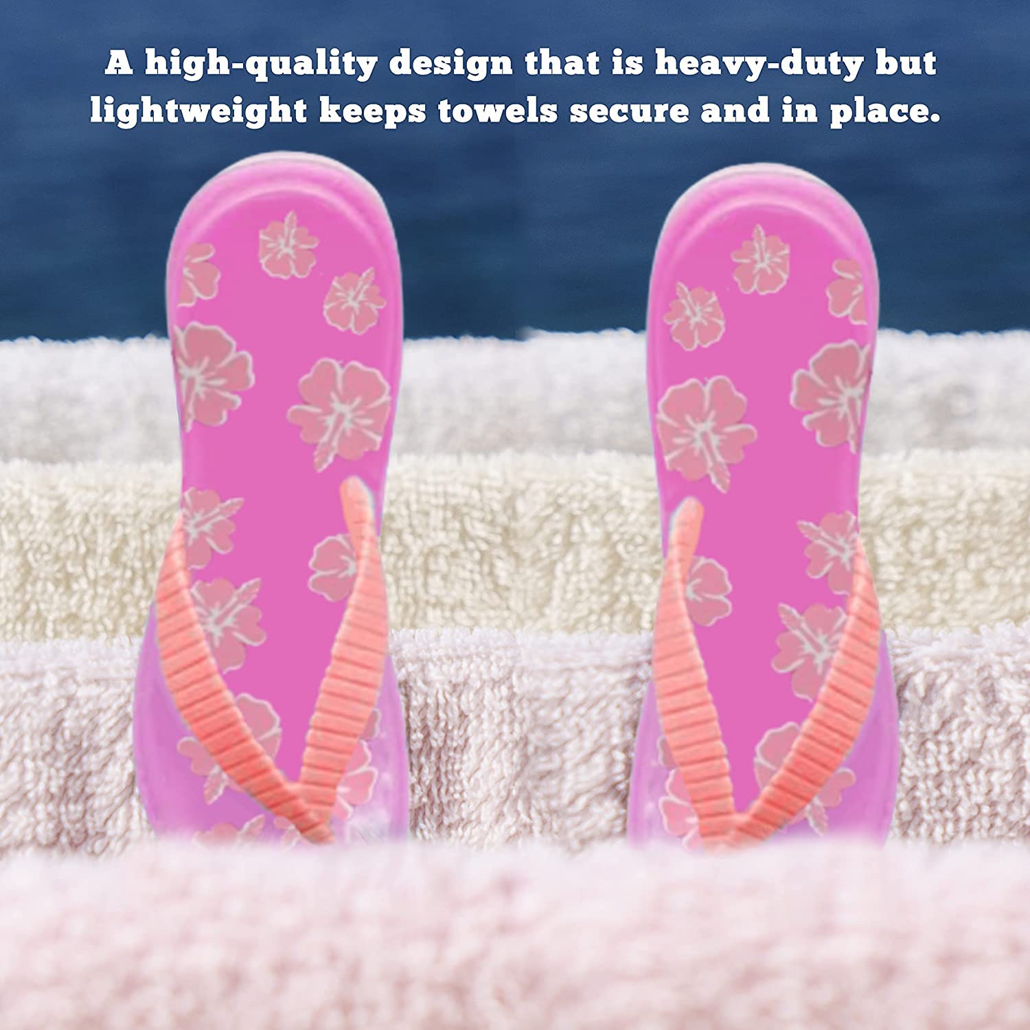 PERFORMORE Flip Flop Beach Towel Clips (Pink)  Set of 2  Portable Towel Holder Clips  Secure Clips for Beach Chairs Deck Patio Pool Boat Cruise Lounge Chair Accessories