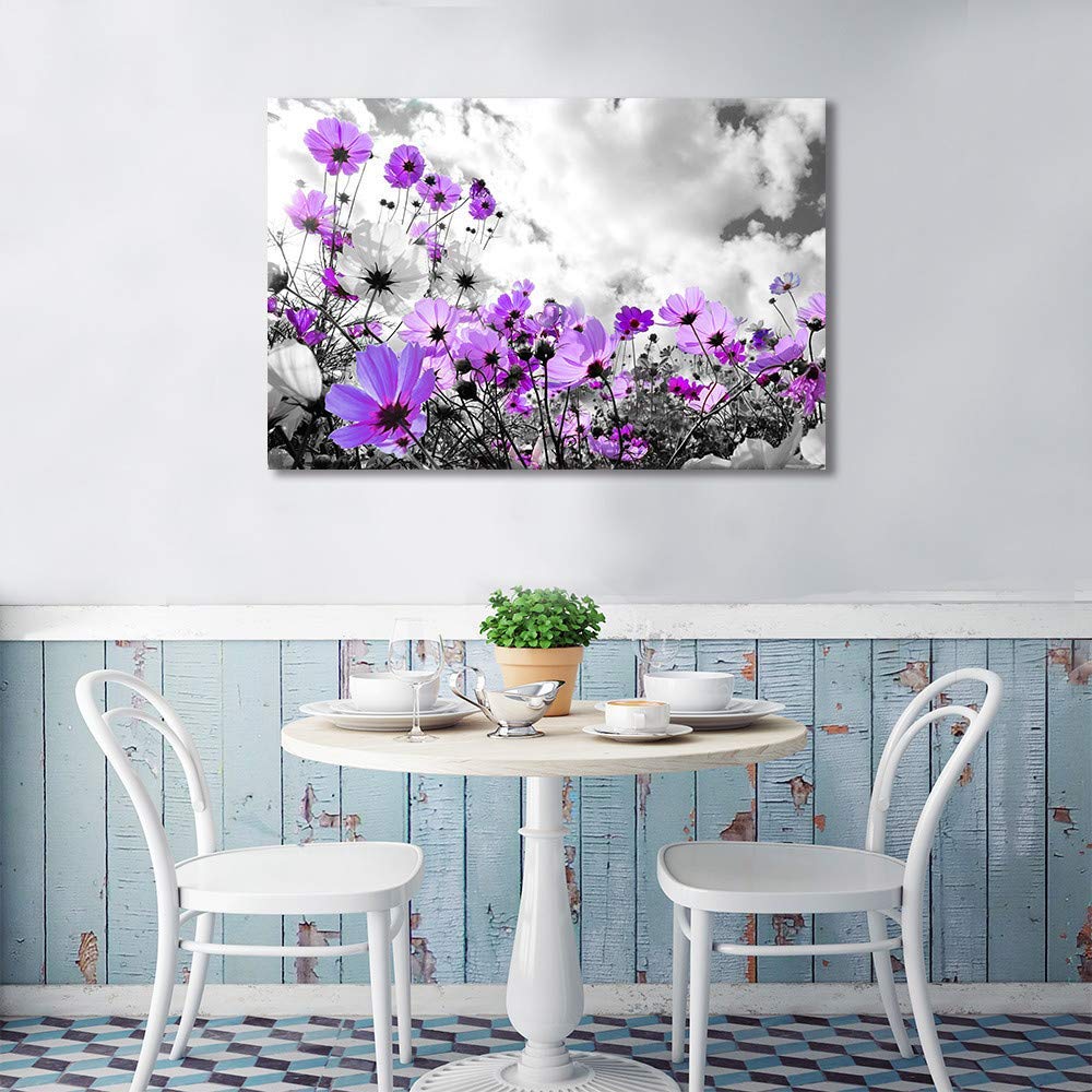 Modern Purple Flowers Canvas Art Wall Decor Black And White Framed Galsang Floral Prints And Posters Wall Hanging Decorations Re