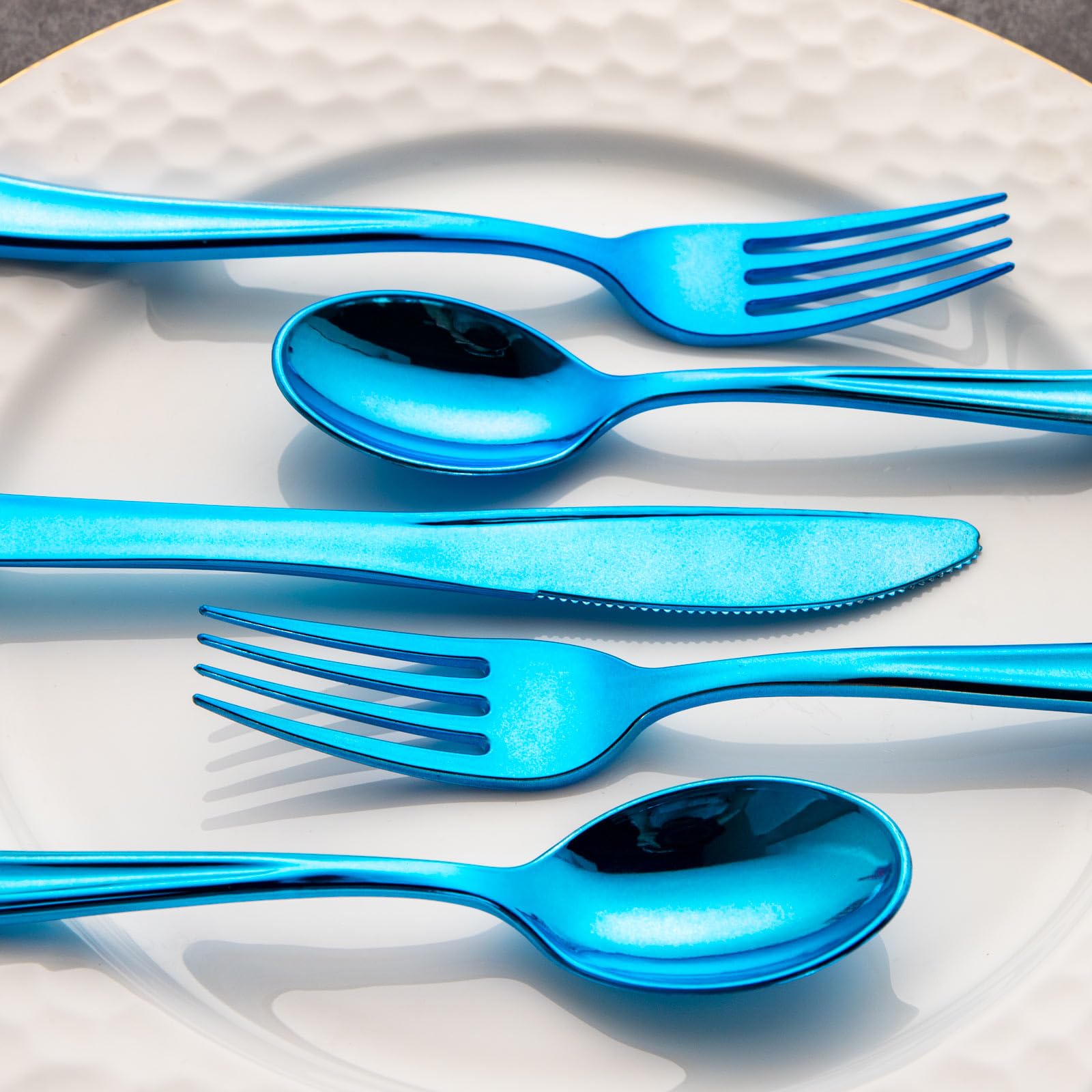 Supernal 240pcs Blue Plastic Silverware Party Plastic Utensils Plastic Silverware Heavy Duty Include 80 Forks 80 Knvies 80 Spoons Premium Disposable Plastic Silverware for Birthday Party