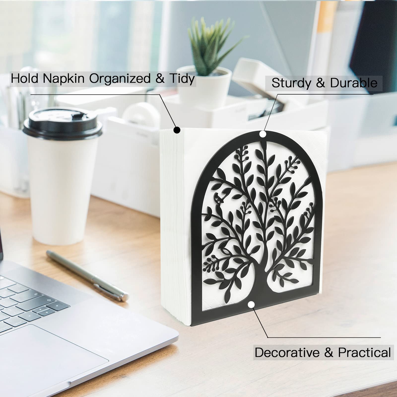 Fobule Napkin Holder for Tables  Vintage Metal Freestanding Tissue Dispenser  Black Cast Iron Vertical Tabletop Paper Napkin Holder Stand for Dinner Home Kitchen Restaurant Picnic Party (Tree of Life)