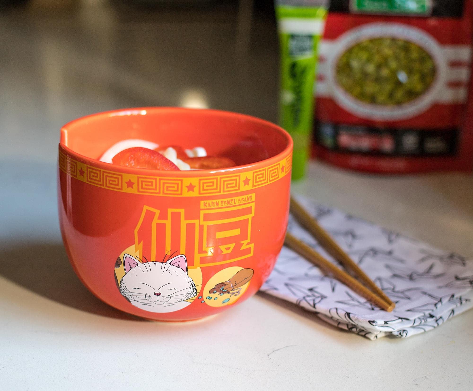 Dragon Ball Z Karin Japanese Ceramic Dinnerware Set | Place Setting Includes 16-Ounce Ramen Bowl And Wooden Chopsticks | Asian F