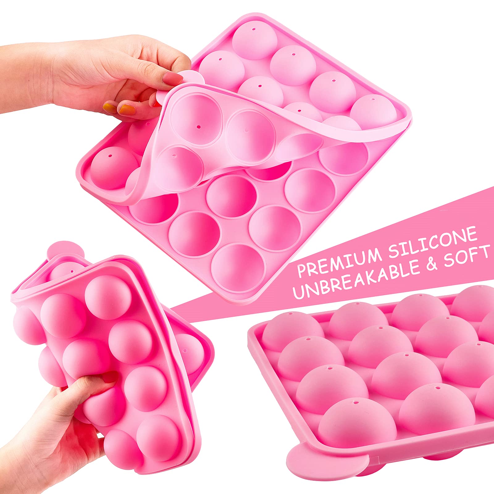 Ocmoiy Cake Pop Mold Set Of 262 - Including 20 Cavities Silicone Cake Pop Molds, Cake Pop Sticks, Cake Pop Wrappers, Sliver Twis