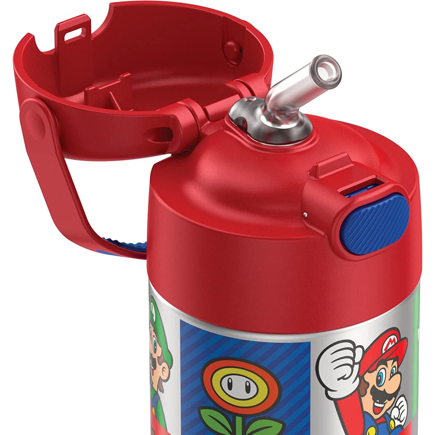 Thermos Funtainer Water Bottle With Straw - 12 Ounce, Super Mario Brothers - Kids Stainless Steel Vacuum Insulated Water Bottle
