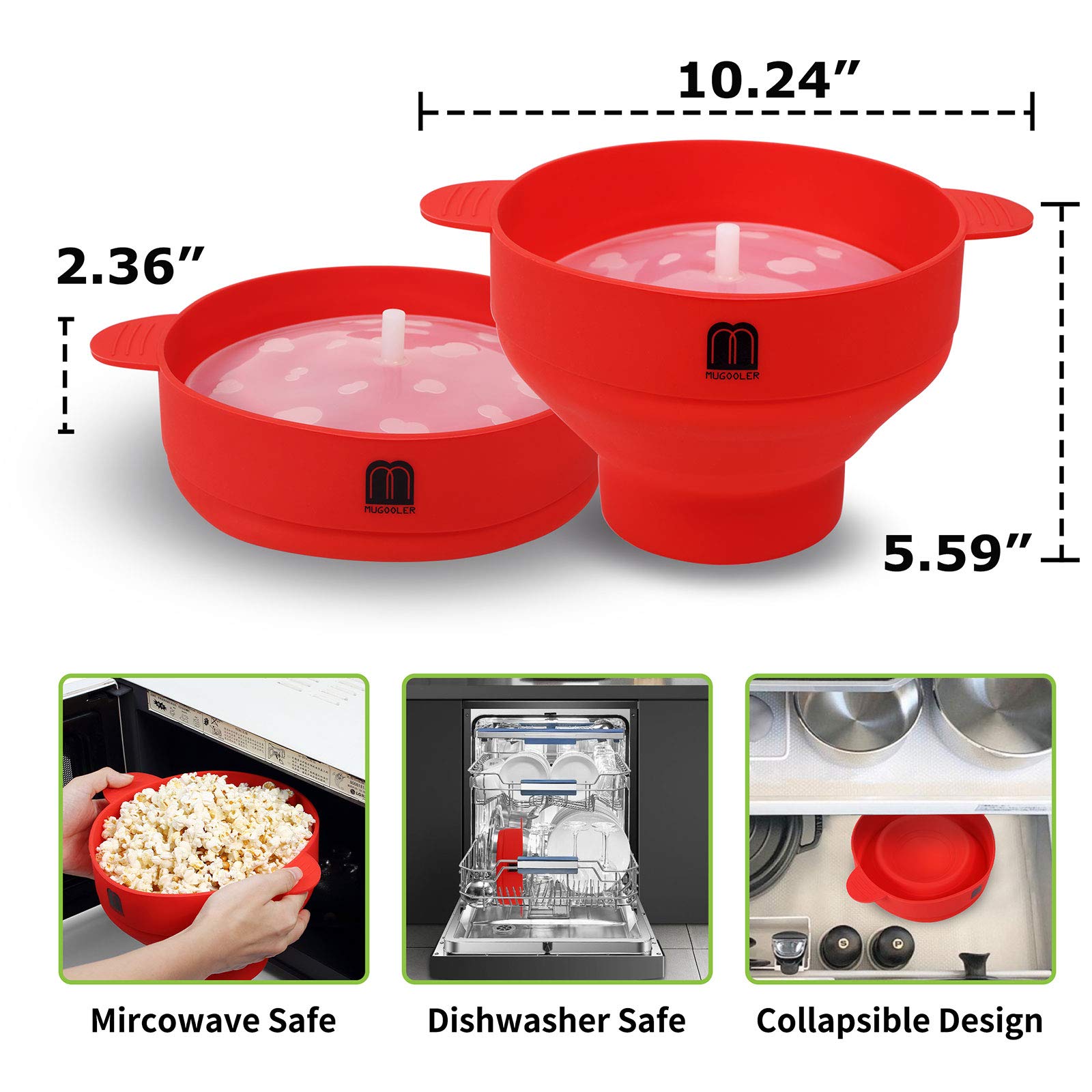 Mmugooler Original Microwave Popcorn Popper Silicone Popcorn Maker, Collapsible Bowl With Lid, Without Bpa And Dishwasher Safe,