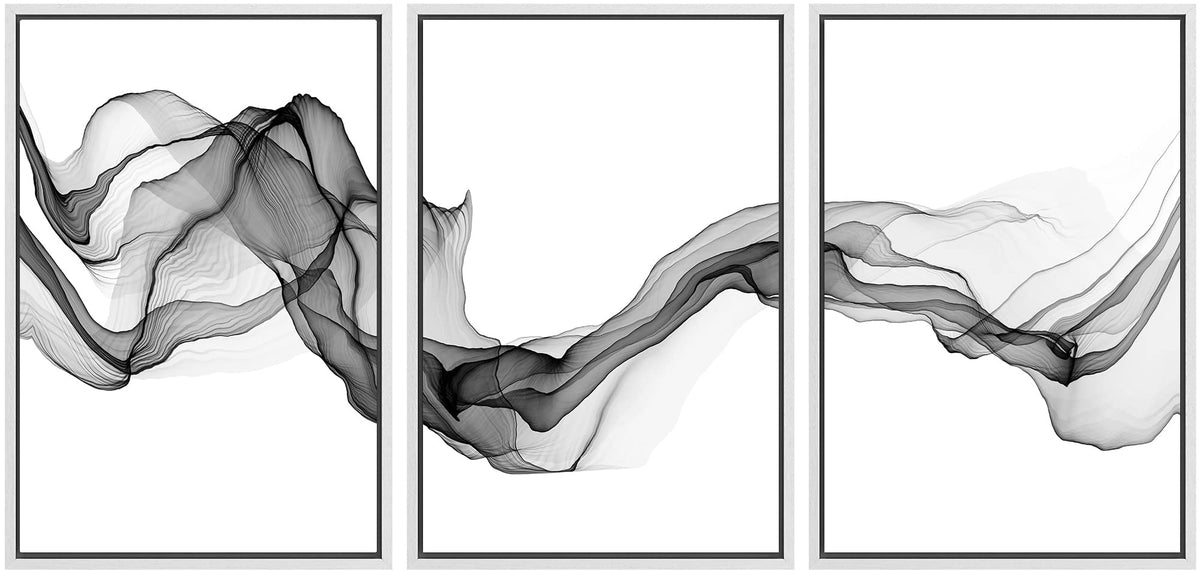 Signwin Framed Canvas Print Wall Art Flowing Gray Smoke Abstract Shapes Digital Art Modern Art Minimalist Relax/Calm Cool For Li