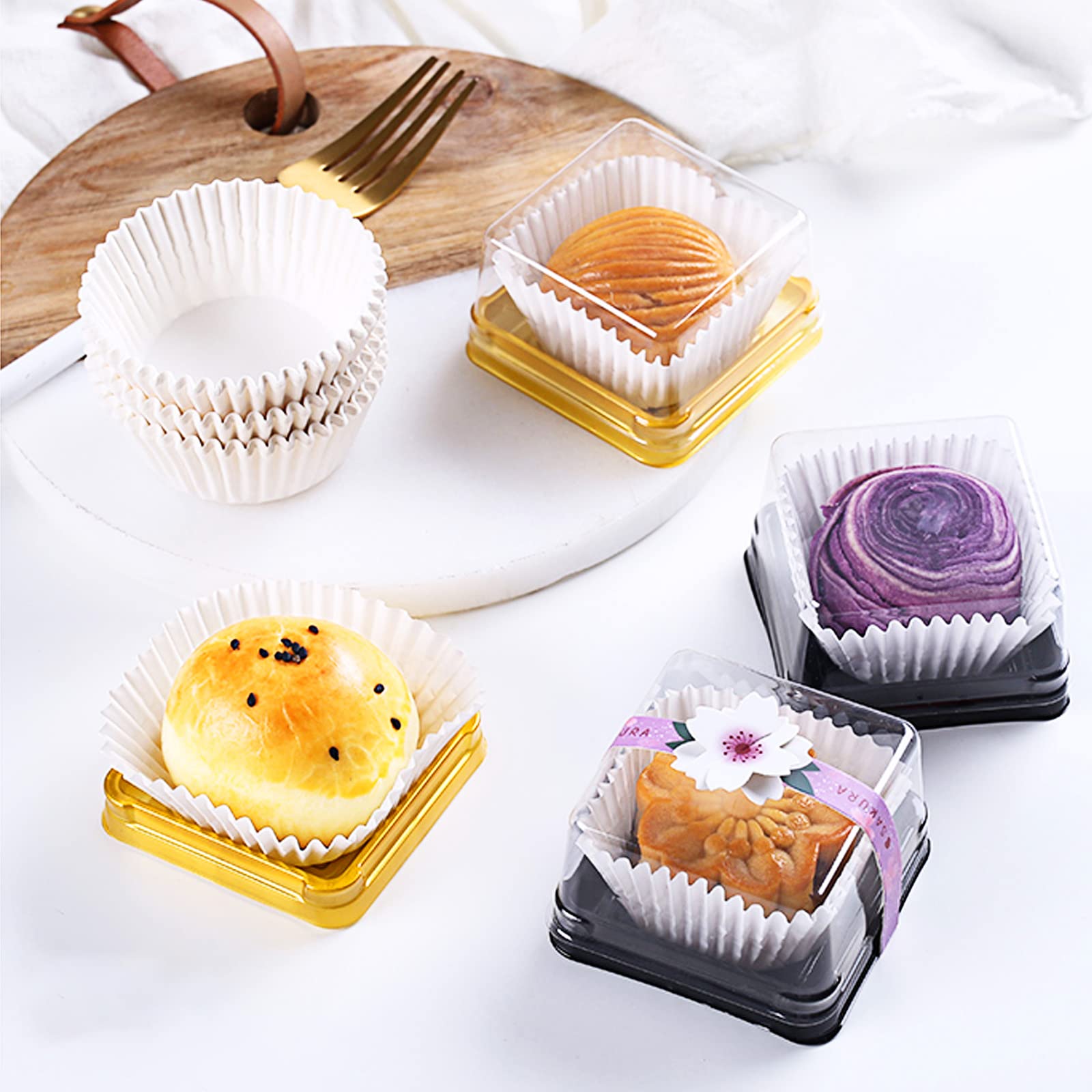 100 Pcs Mini Cupcake Container Clear Plastic Cupcakes Boxes Mooncake Boxes Muffin Pod Dome Muffin Single Cupcake Holders Individ