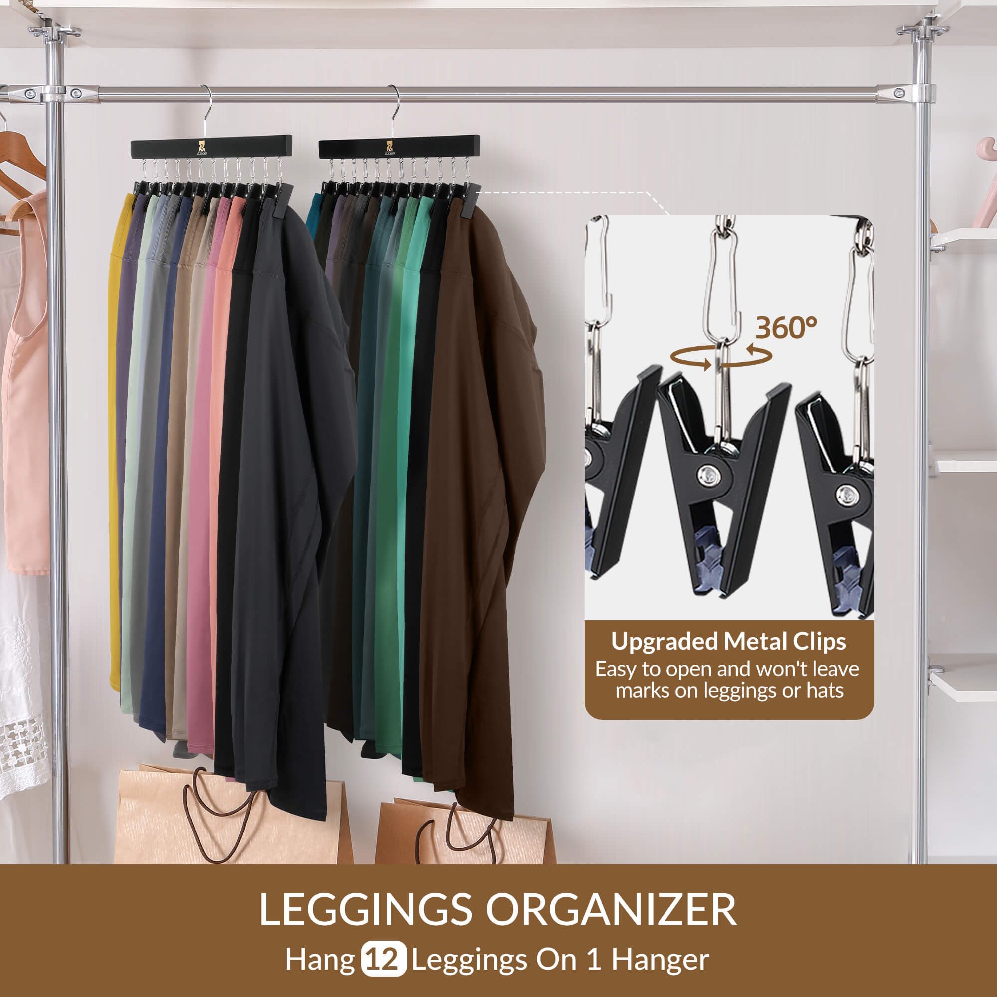 Zedodier Legging Organizer, 2 Pack Pants Hangers Hat Racks With Clips, Holds 24 Leggings, Hats, Pants, Jeans, Scarves, Hanging S