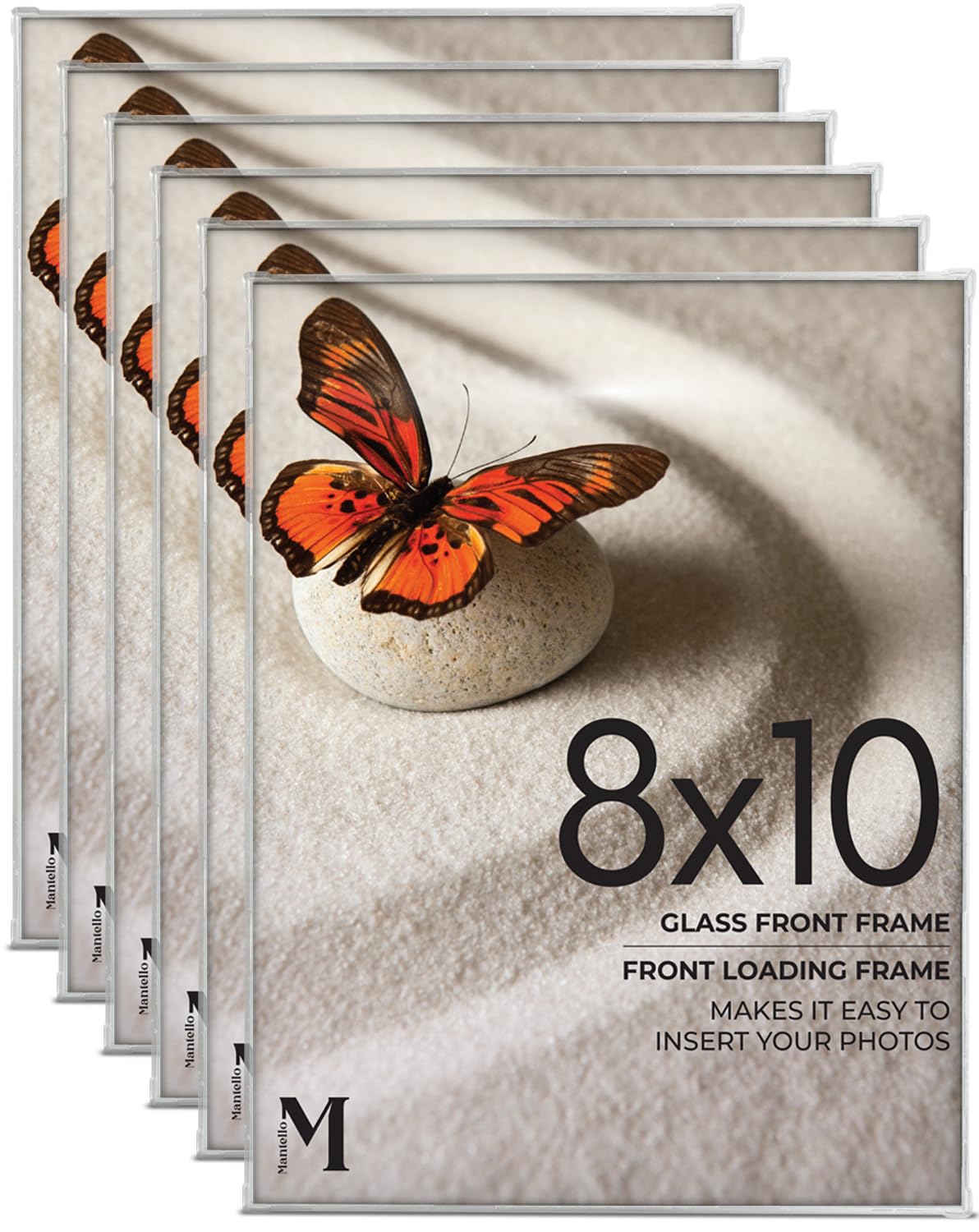 Mantello Clear Acrylic Frame - 8x10 Acrylic Picture Frames, Set of 6 - Modern, Minimalist Front-Loading Photo Frame - Wall Mount