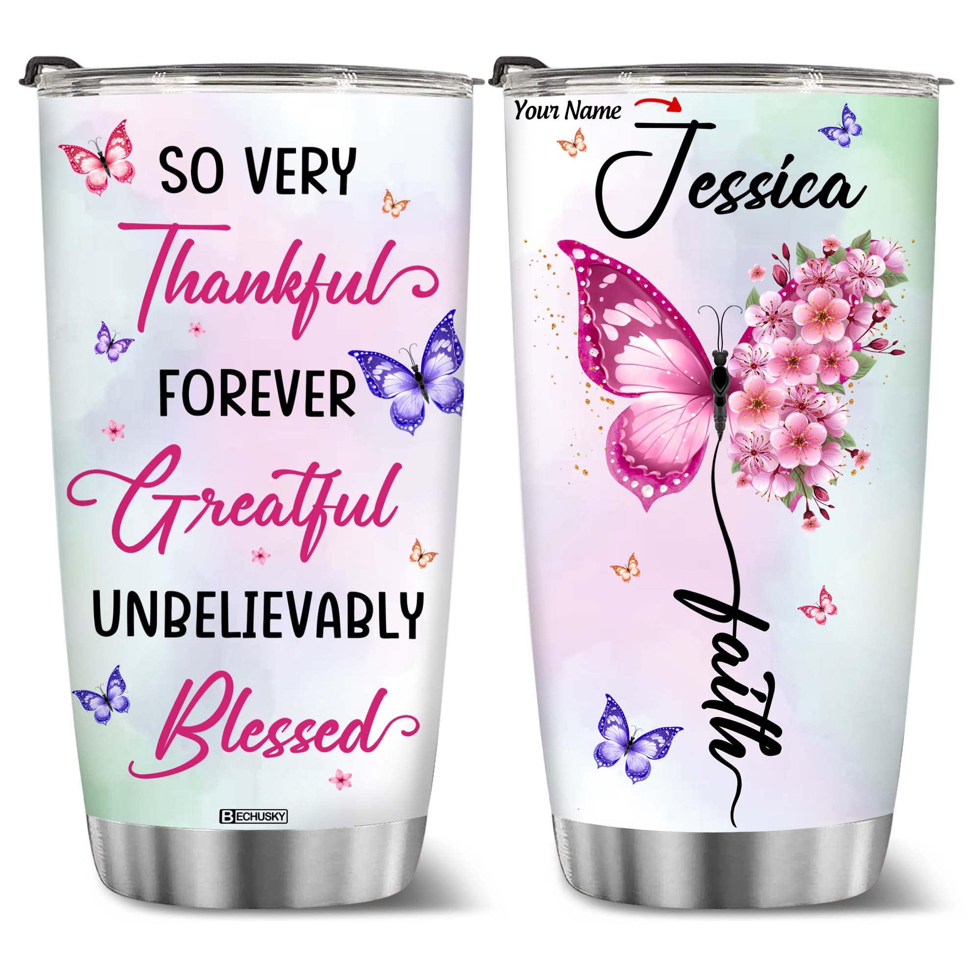 Bechusky Christian Gifts Religious Gifts For Women Woman Butterfly Jewelry Style Tumbler Cup Unique Birthday Gifts For Women, Mo