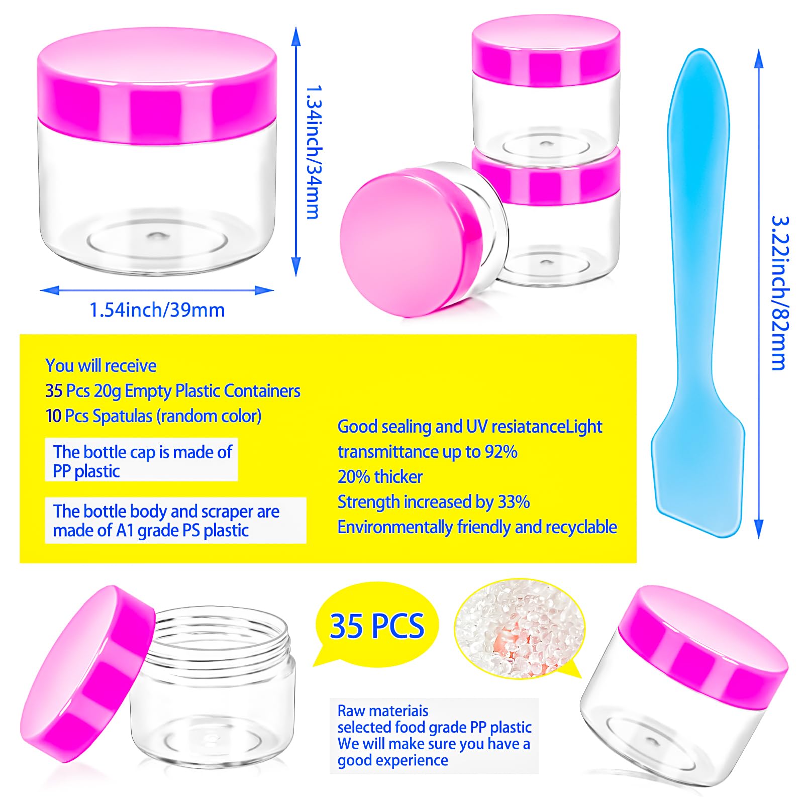 Motbach 35Pack 20G Small Plastic Cosmetic Containers With Lids, 0.7Oz Plastic Makeup Containers Jars With Spatulas, 20Ml Sample