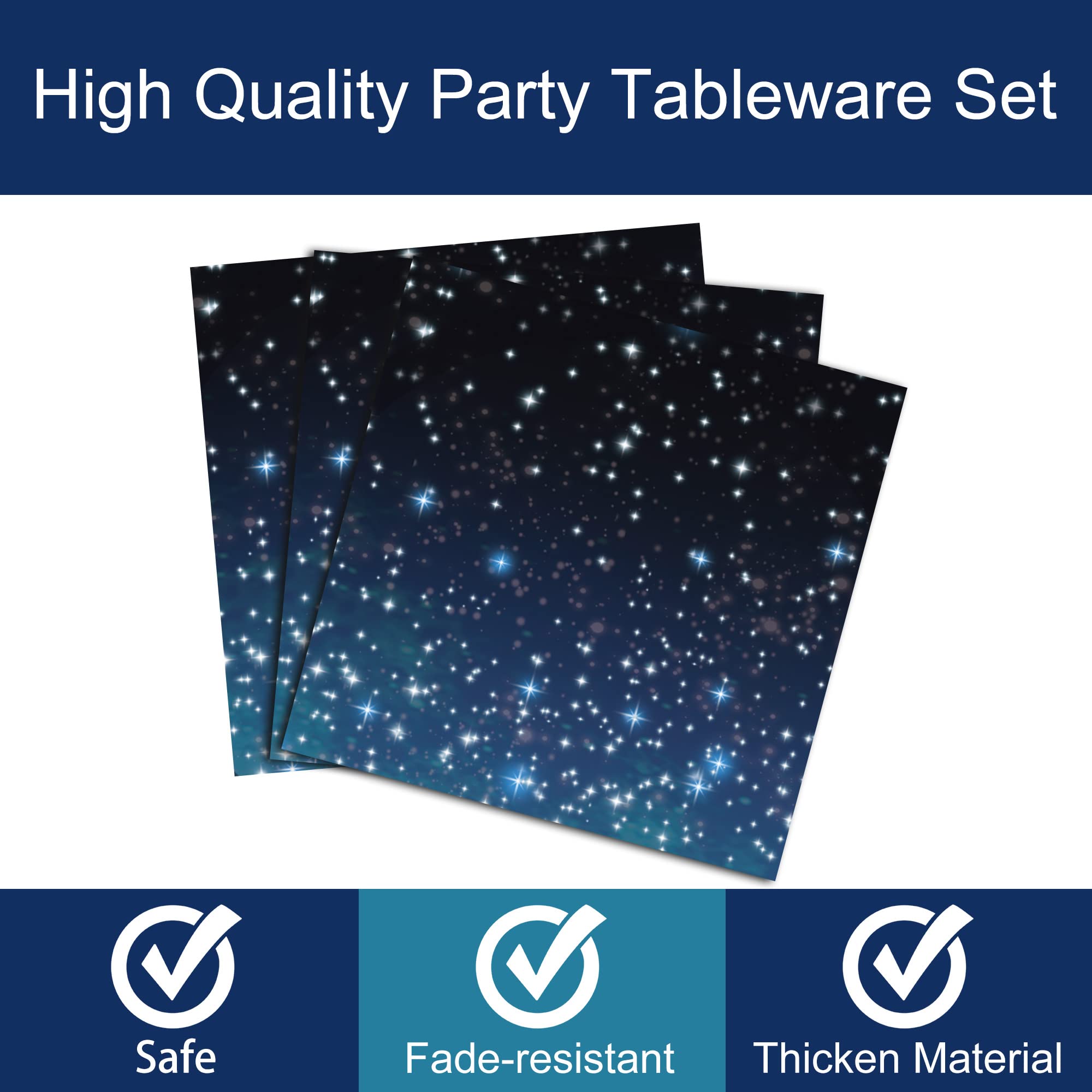 96 Pcs Galaxy Party Starry Night Supplies Tableware Set Outer Space Theme Birthday Star Party Table Decorations Solar System Pap